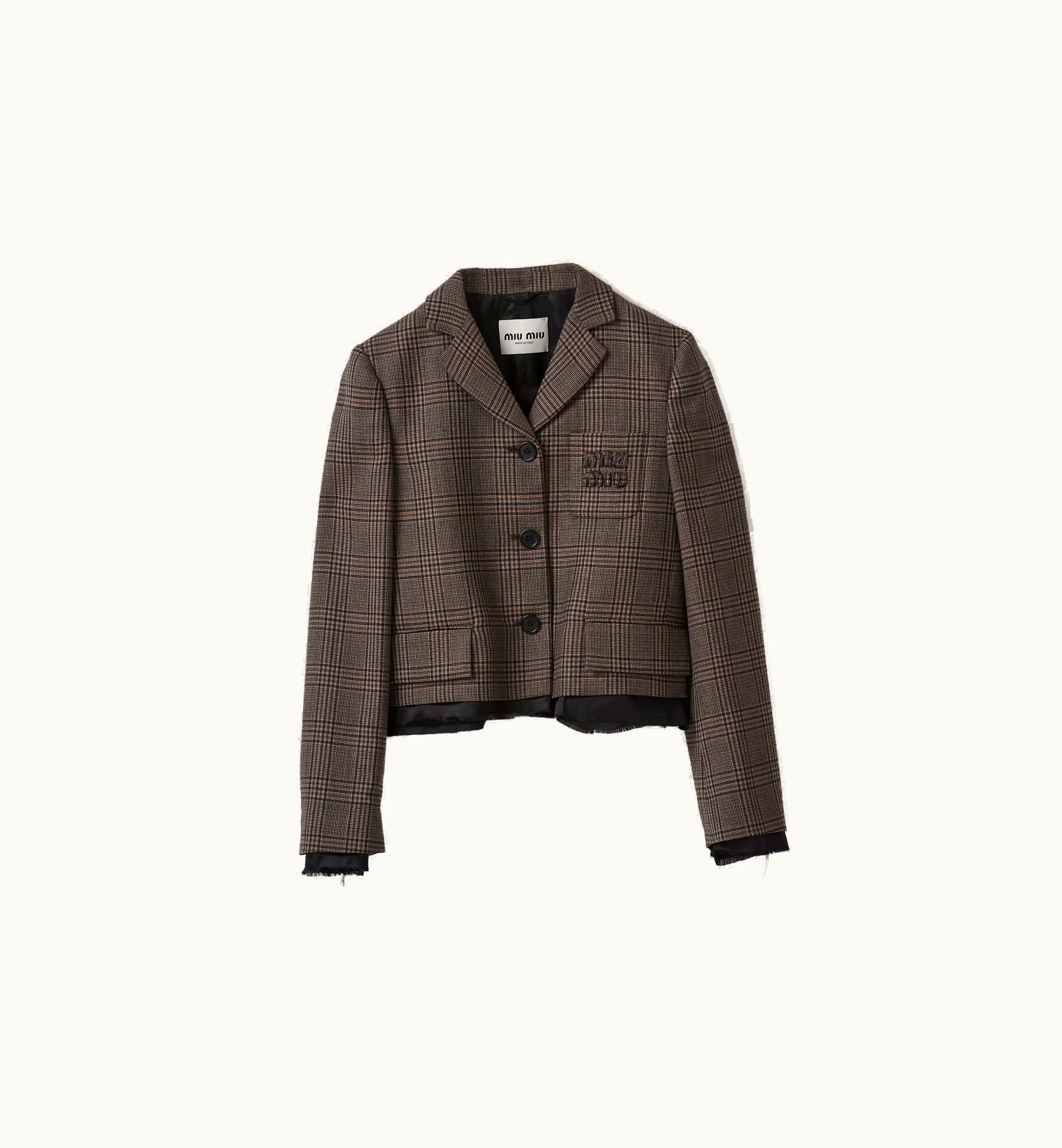 Miu Miu Miu Miu Single-breasted Prince Of Wales Check Jacket Bark Brown