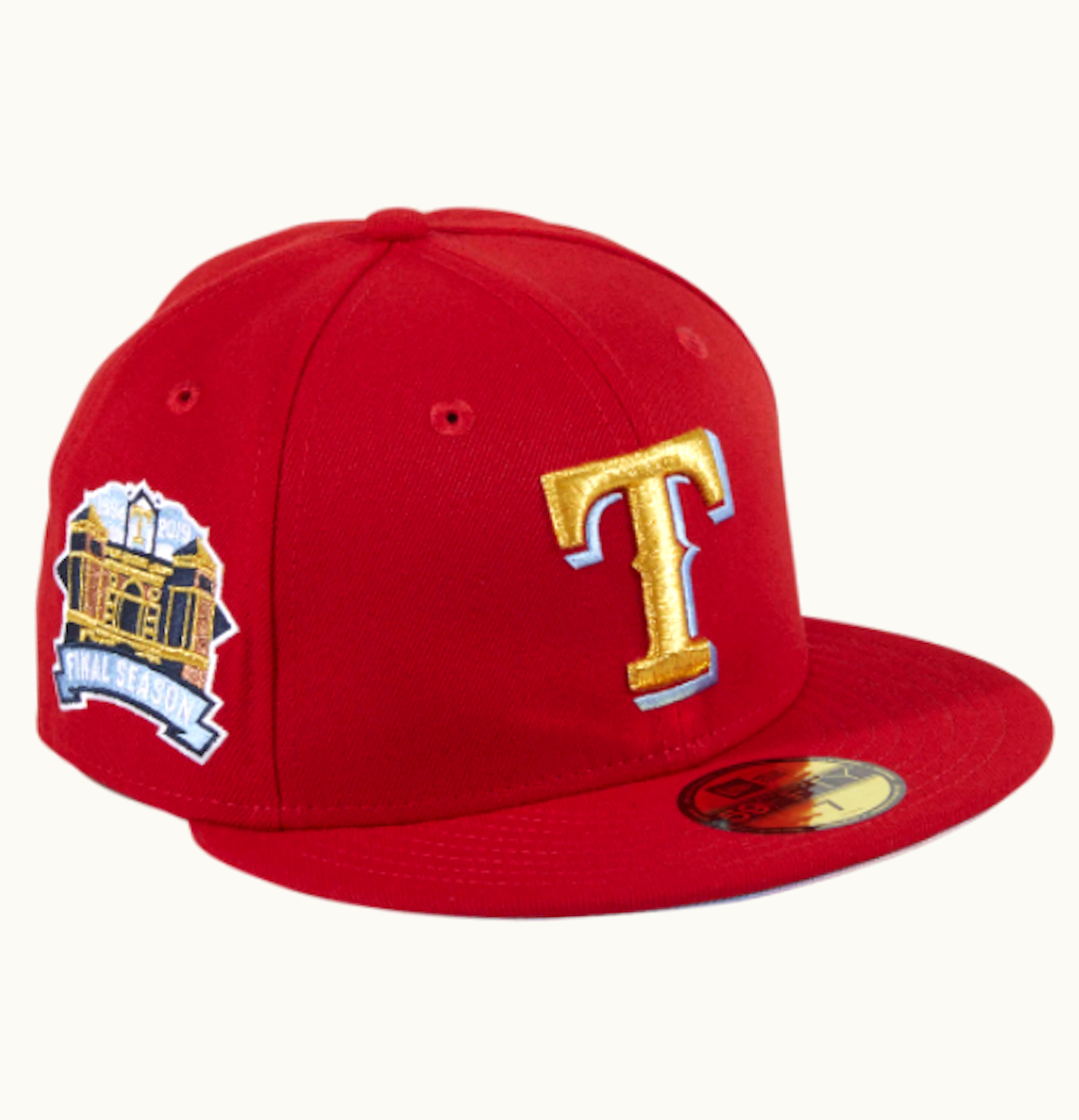New Era New Era Texas Rangers Quiet Storm Hat Club Exclusive Final Season Patch 59Fifty Fitted Hat Red Gold