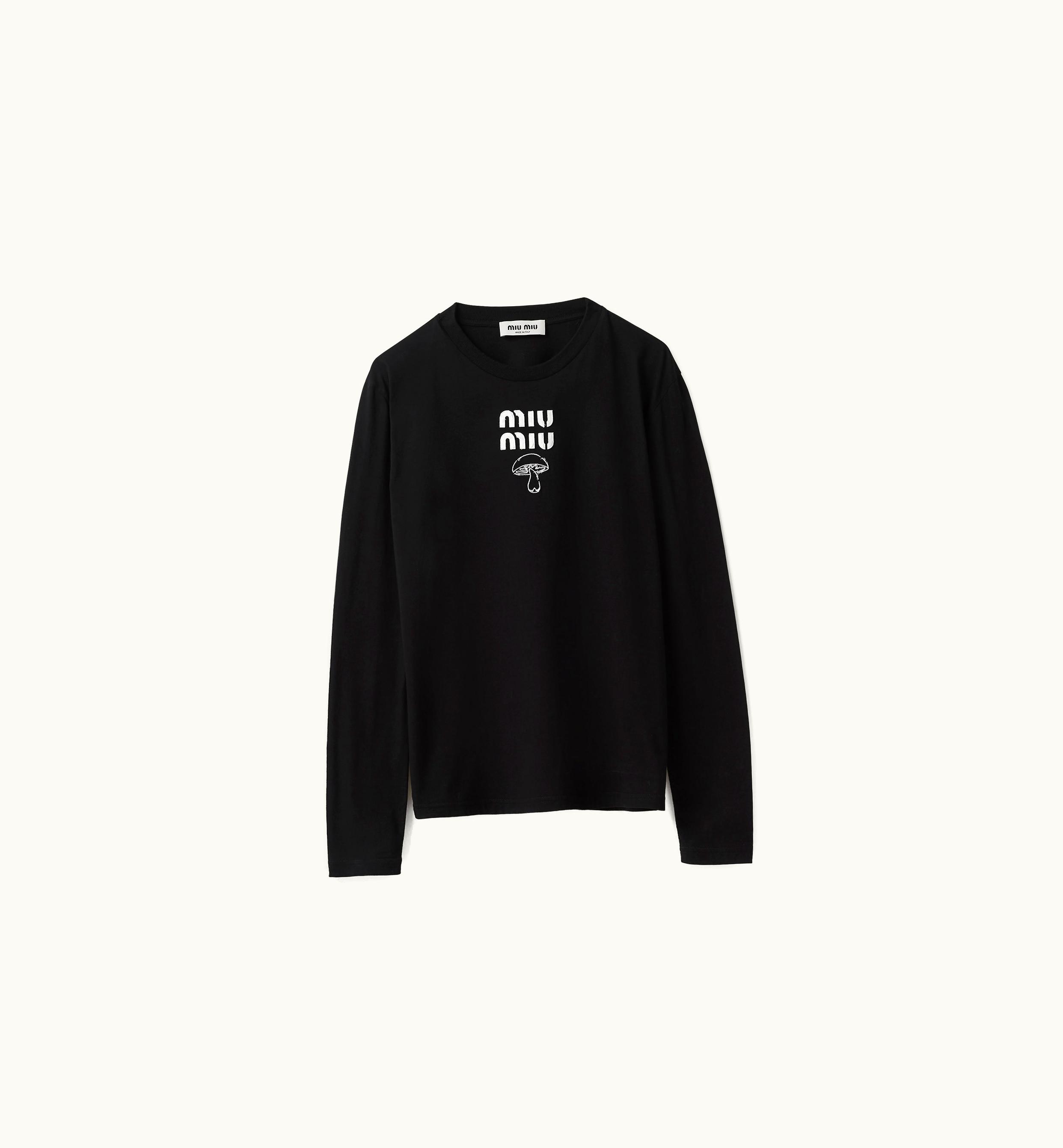 Miu Miu Miu Miu Embroidered Cotton T-shirt Black