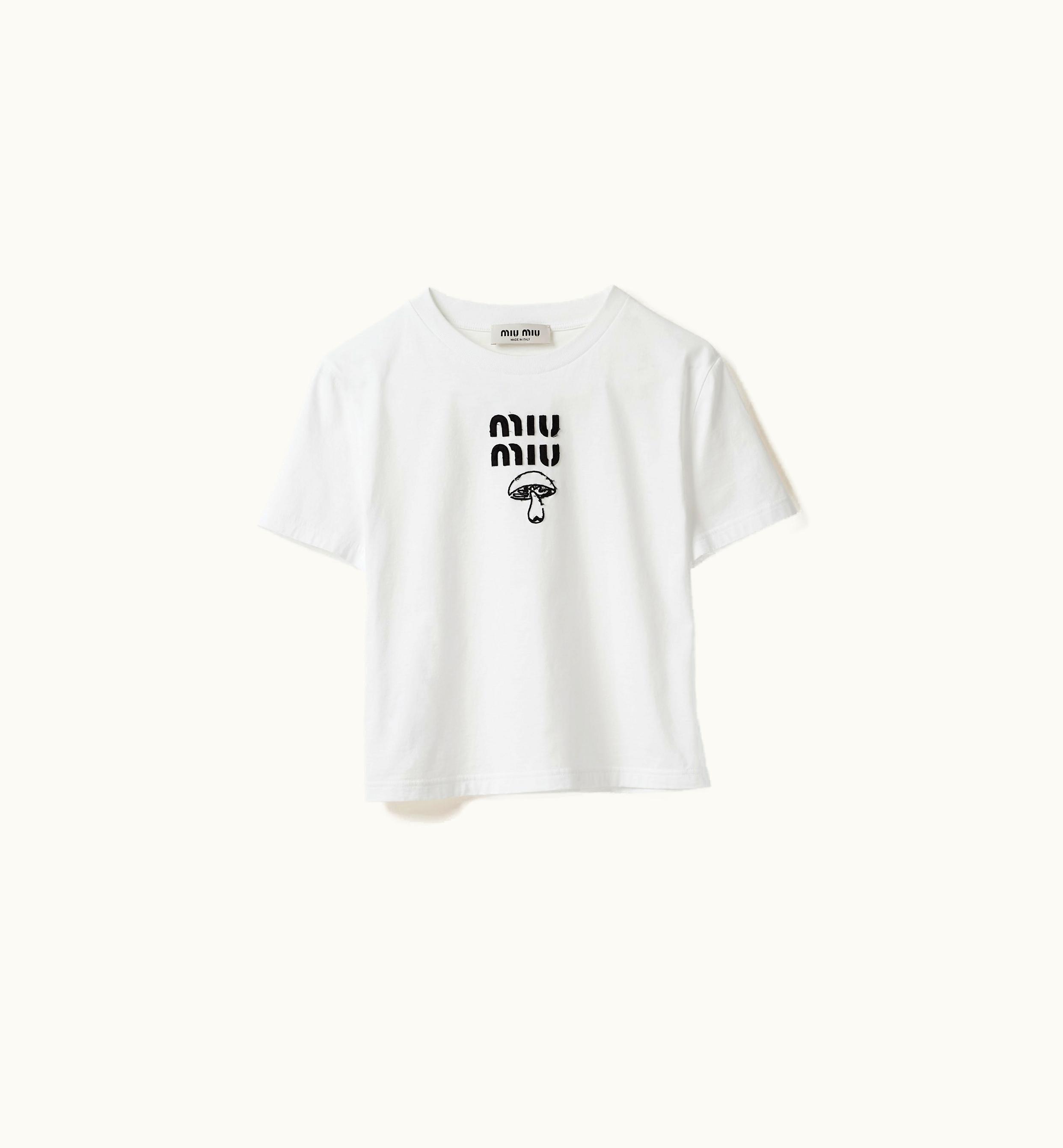 Miu Miu Miu Miu Classic Embroidered Cotton Tee White