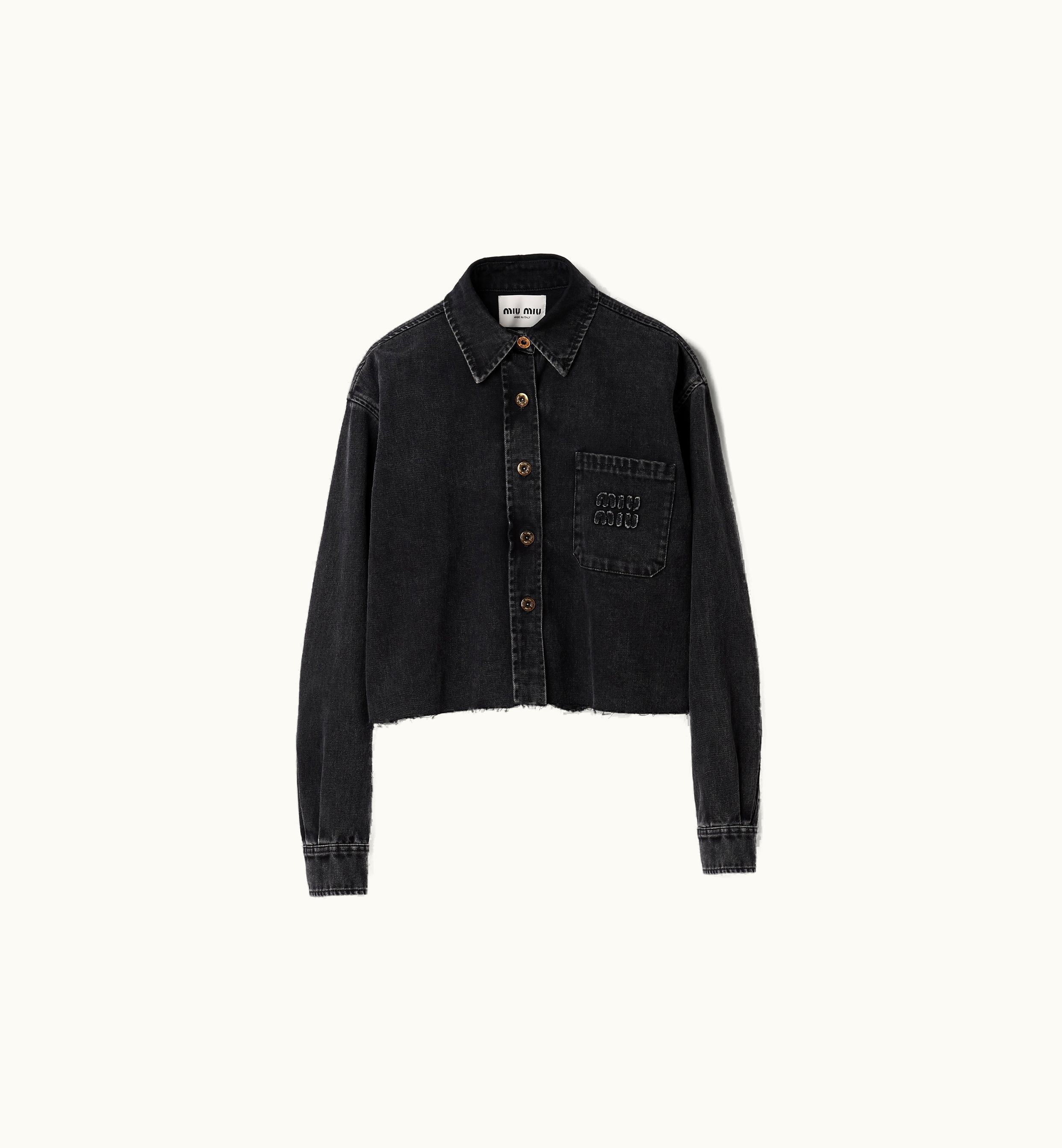 Miu Miu Miu Miu Black Denim Blouson Jacket Black Embroidered Logo Patch Pocket