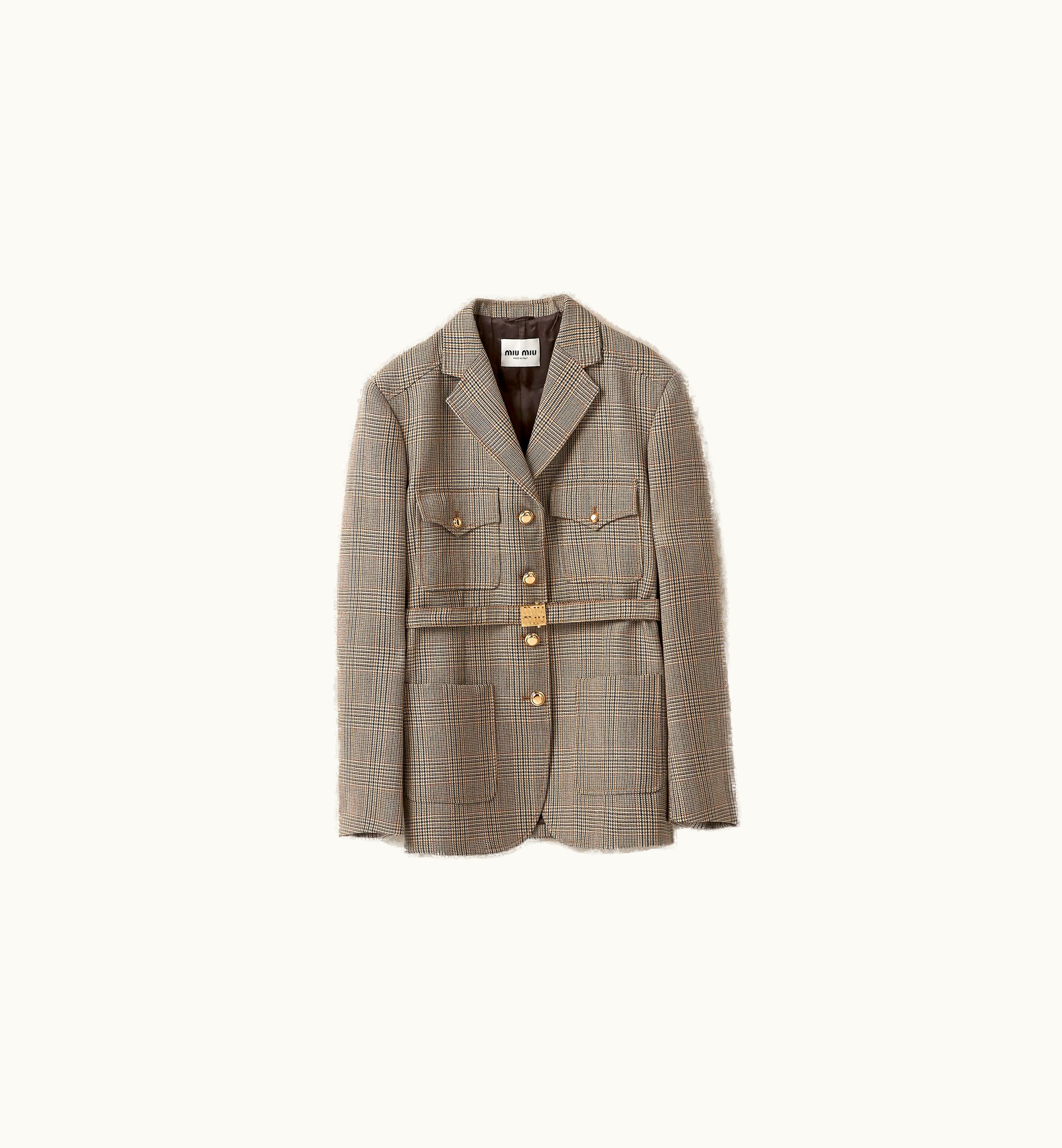 Miu Miu Miu Miu Single-breasted Prince Of Wales Check Jacket Tobacco