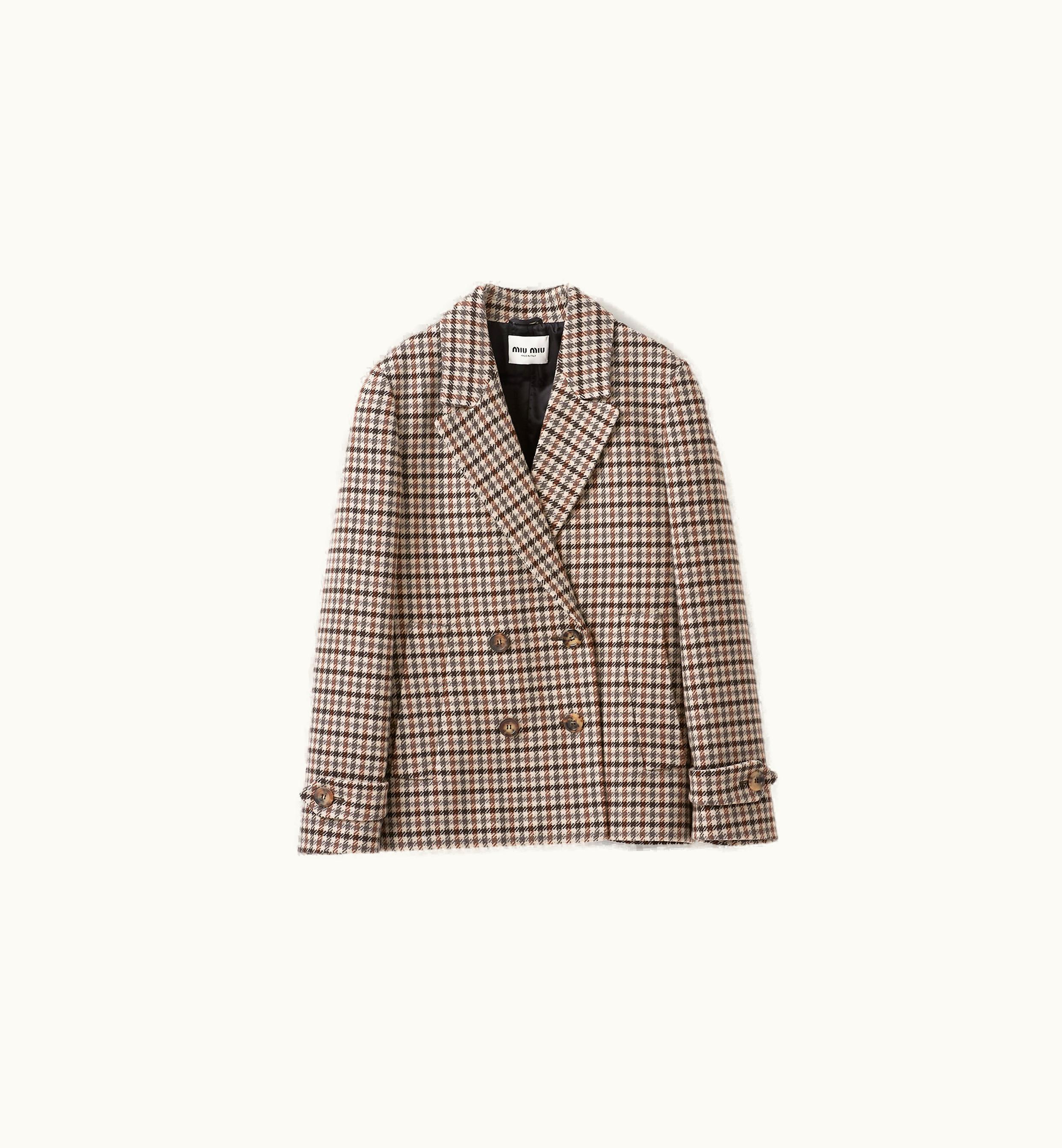 Miu Miu Miu Miu Double-breasted Houndstooth Check Jacket Sand+tobacco
