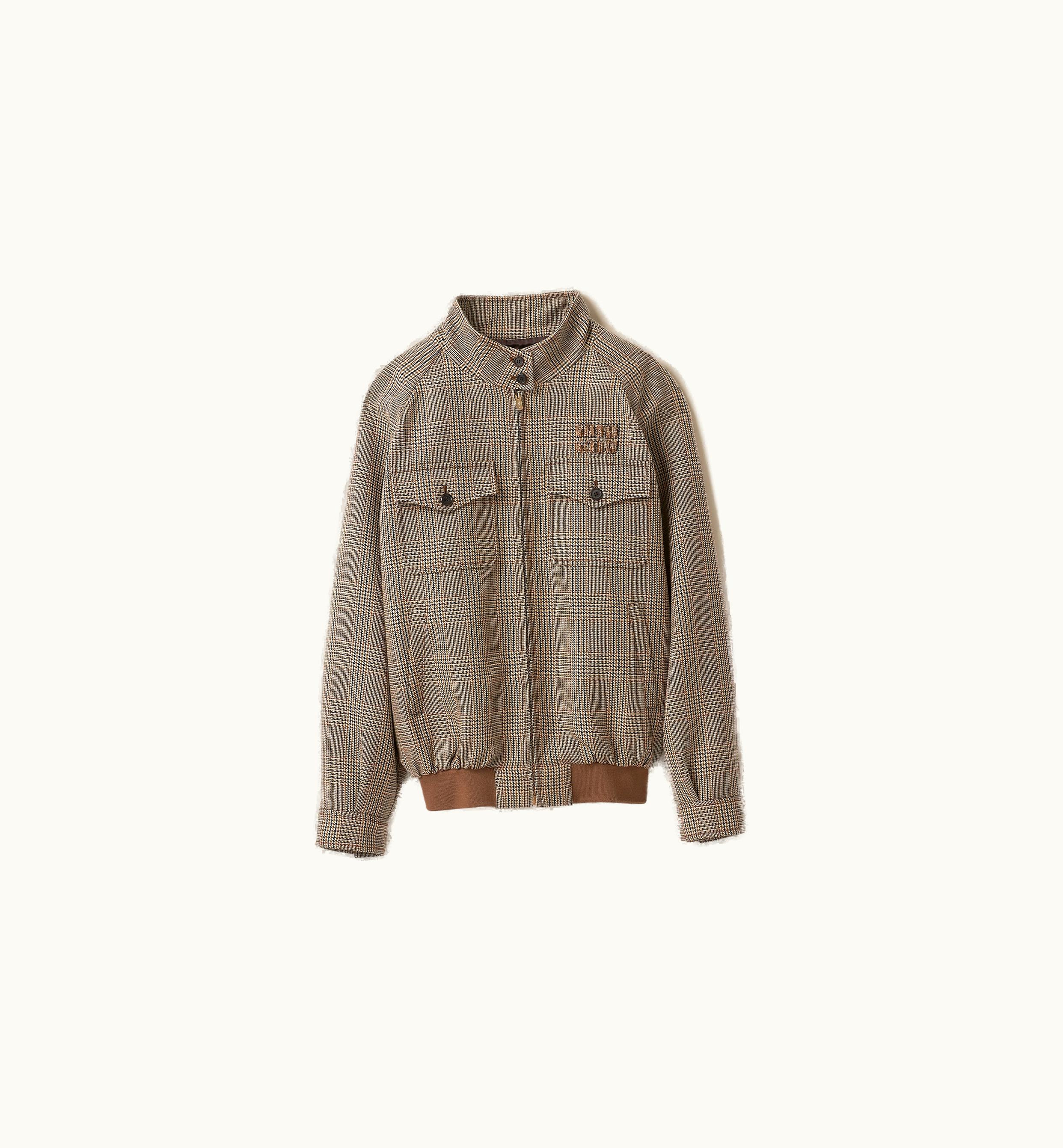Miu Miu Miu Miu Prince Of Wales Checked Blouson Jacket Tobacco