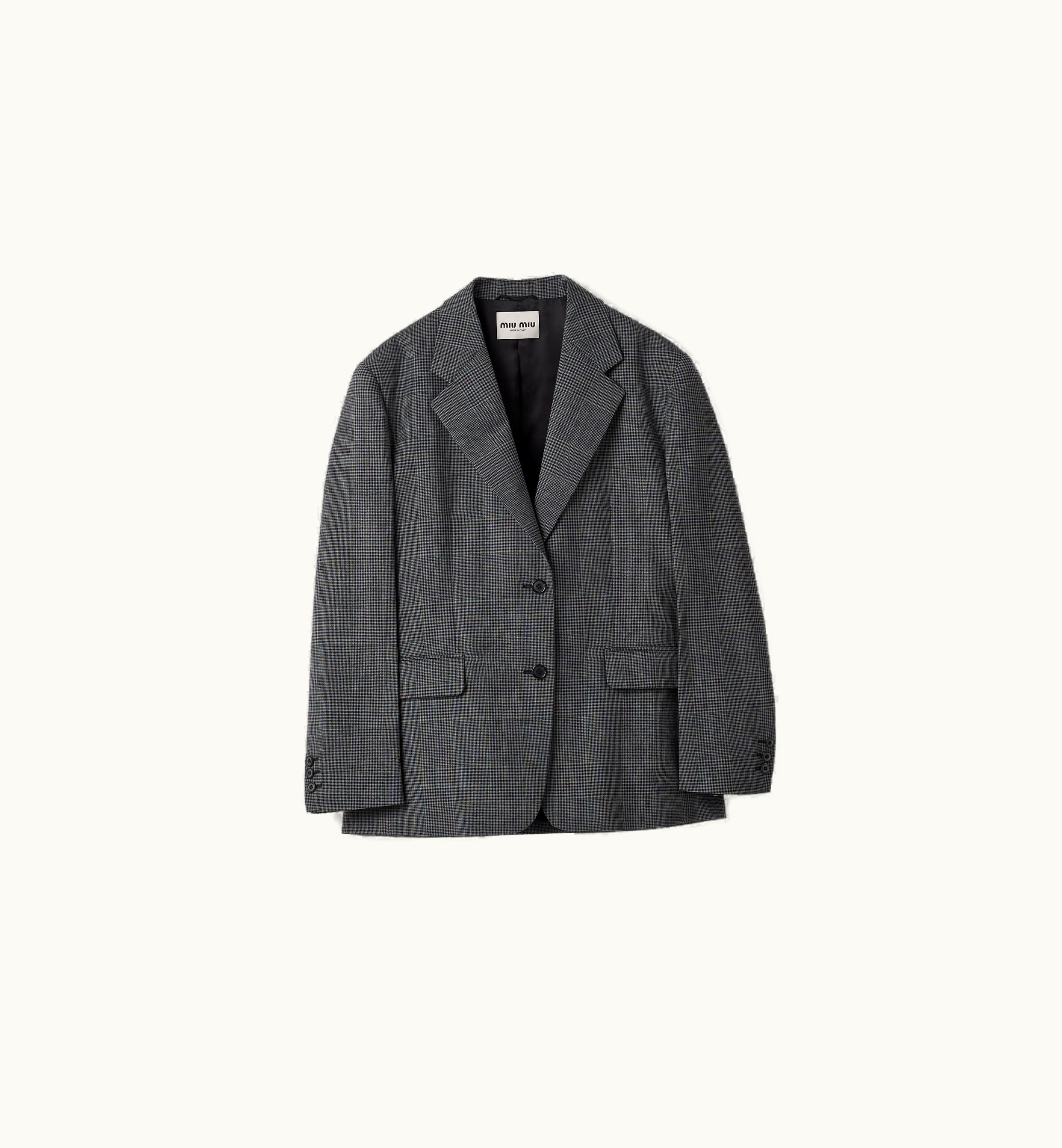 Miu Miu Miu Miu Single-breasted Prince Of Wales Check Jacket Anthracite Gray