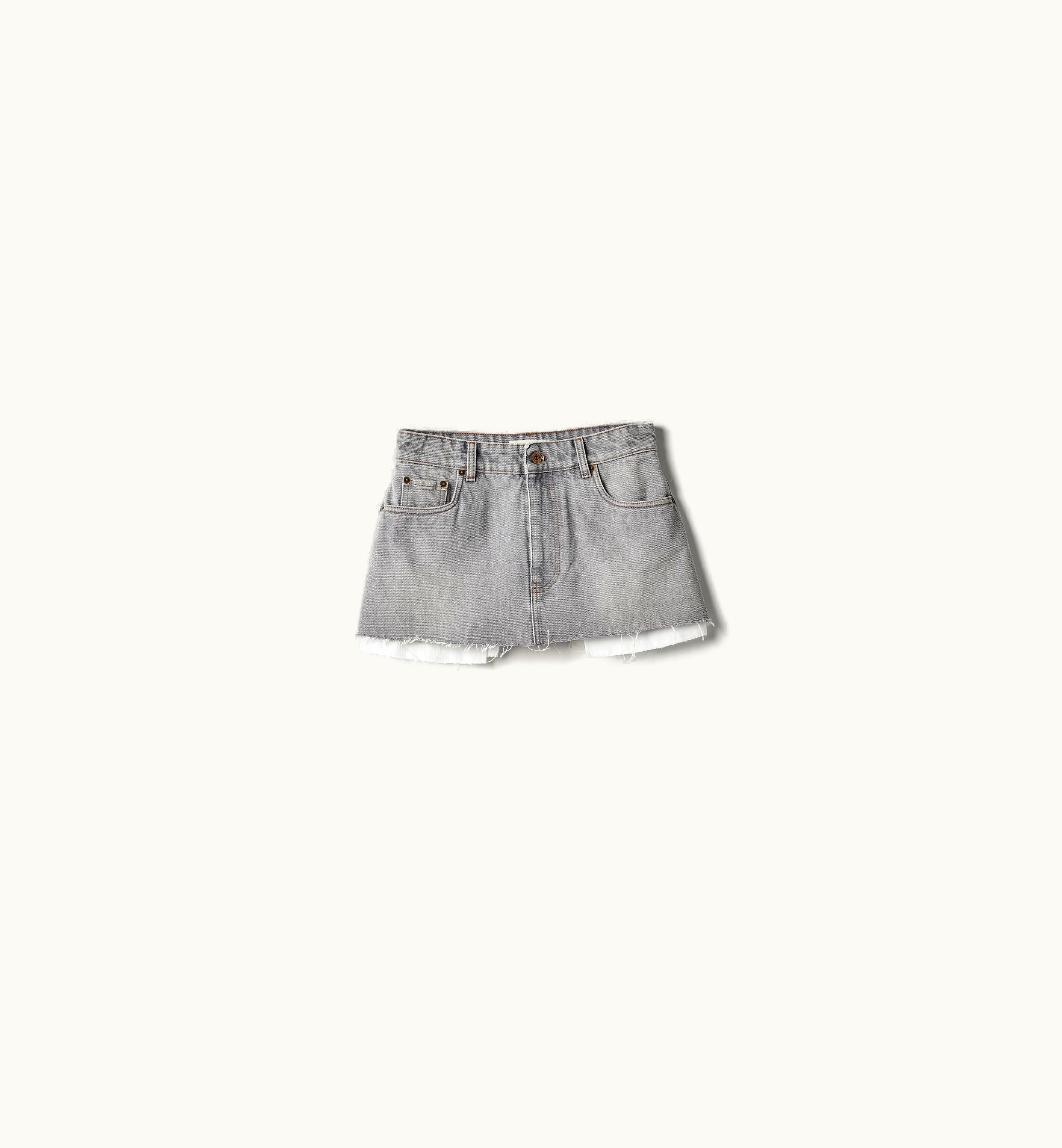 Miu Miu Miu Miu Denim Miniskirt Grey - Classic Logo Embroidery Regular Waist Skirt