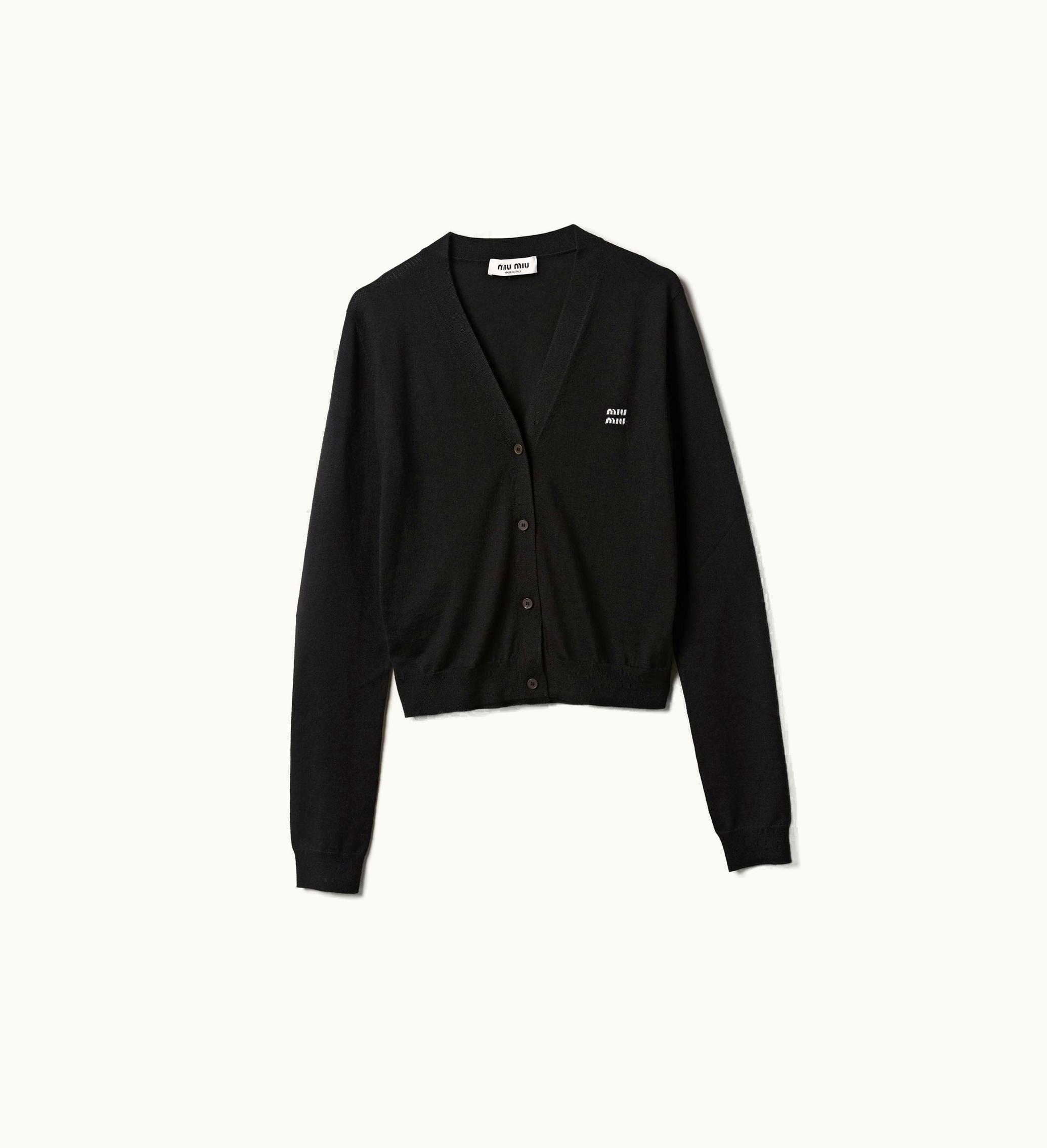 Miu Miu Miu Miu Intarsia Logo Cashmere And Silk Cardigan Black