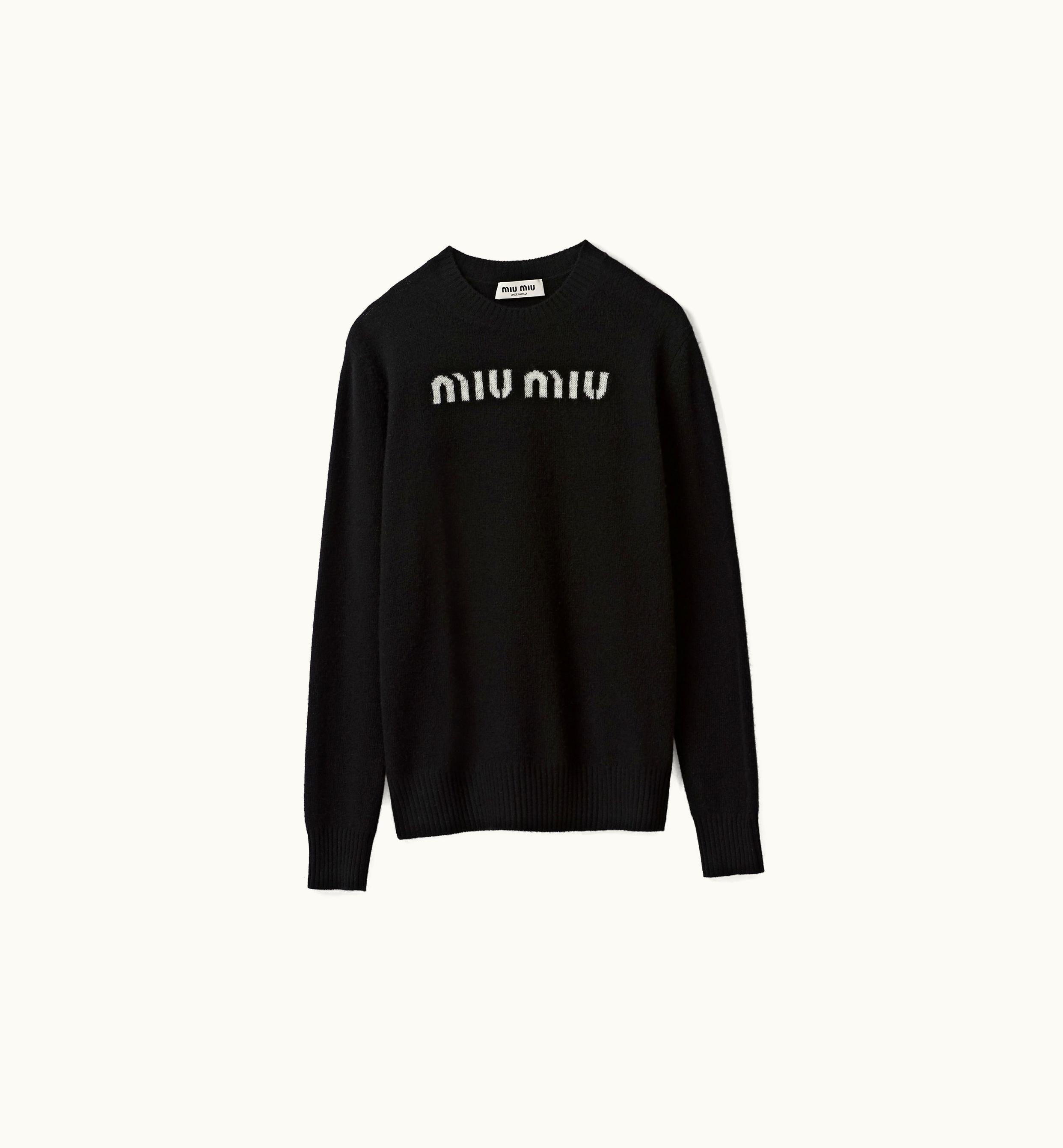 Miu Miu Miu Miu Intarsia Logo Wool And Cashmere Sweater Black