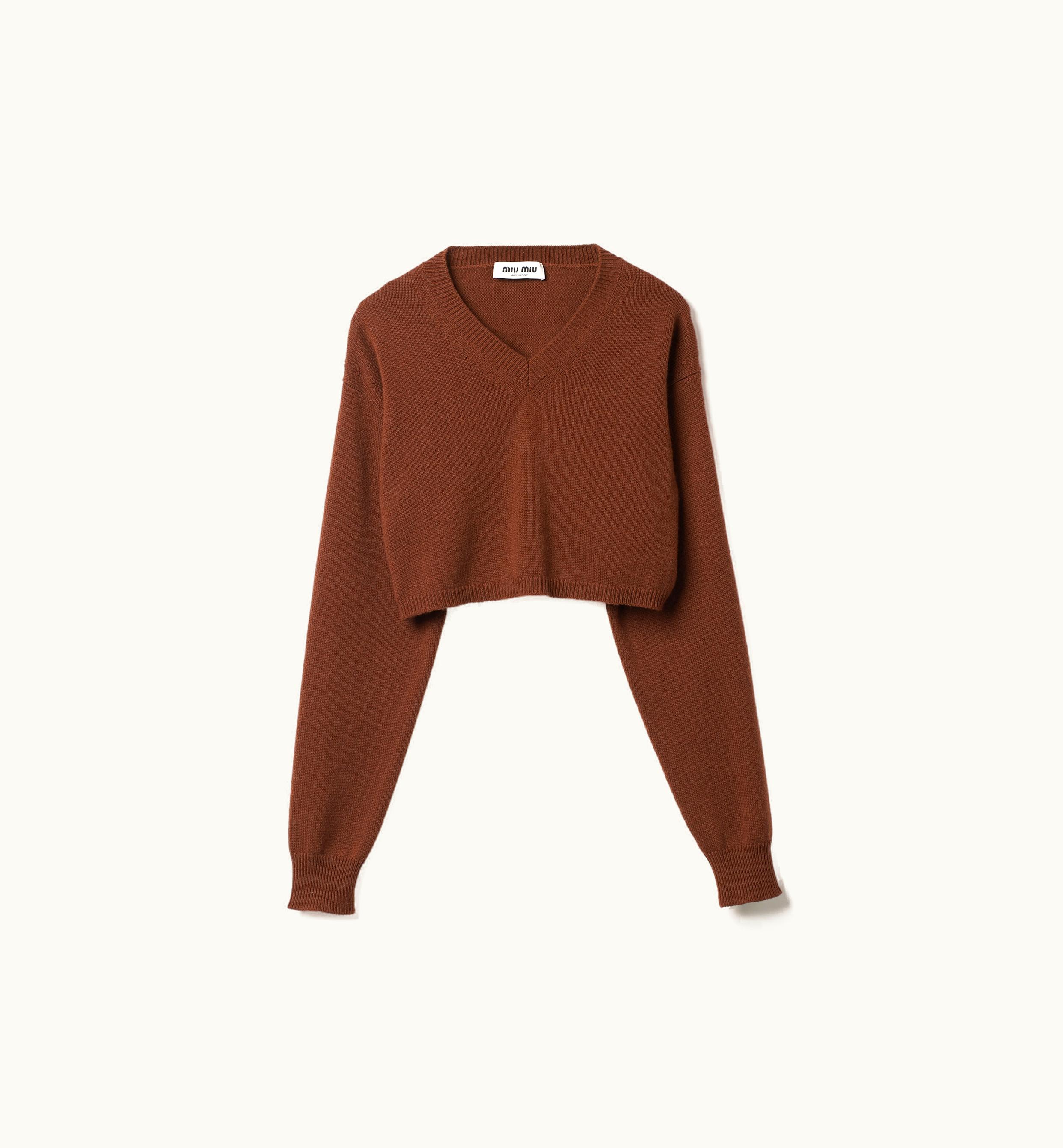 Miu Miu Miu Miu Cashmere Sweater Tobacco Cropped Logo Patch Sweater