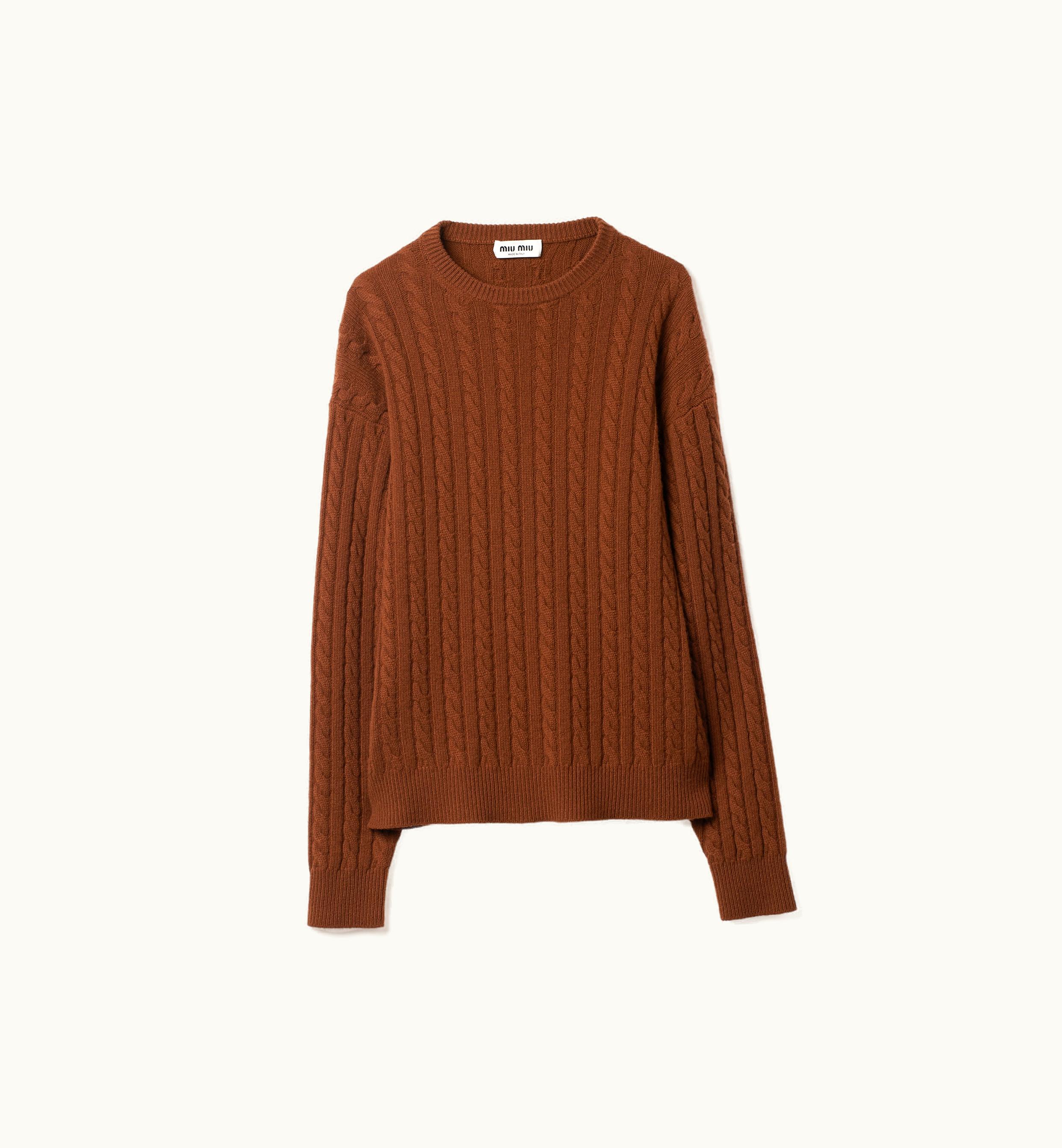 Miu Miu Miu Miu Classic Cashmere Cable-Stitch Sweater Tobacco
