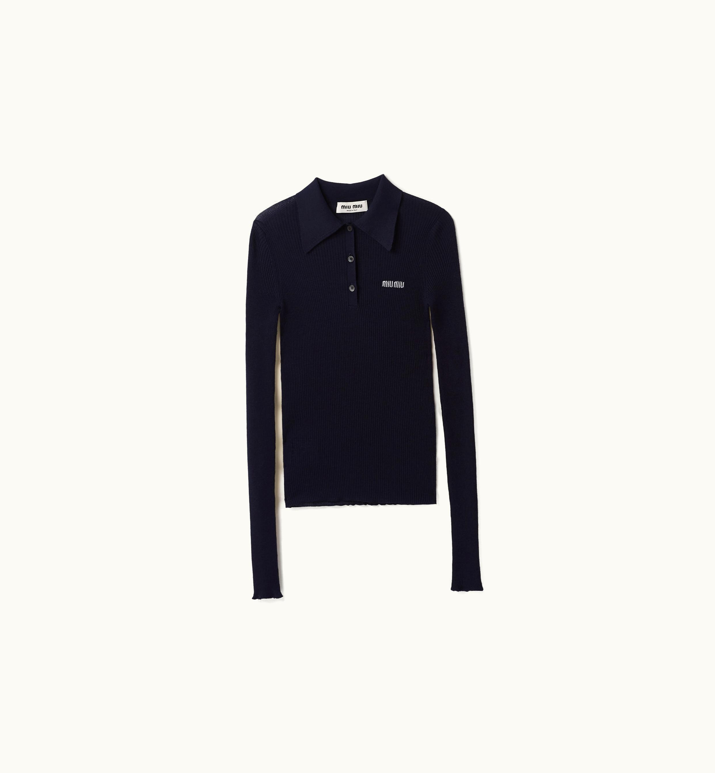 Miu Miu Miu Miu Cashmere And Silk Knit Polo Shirt Navy