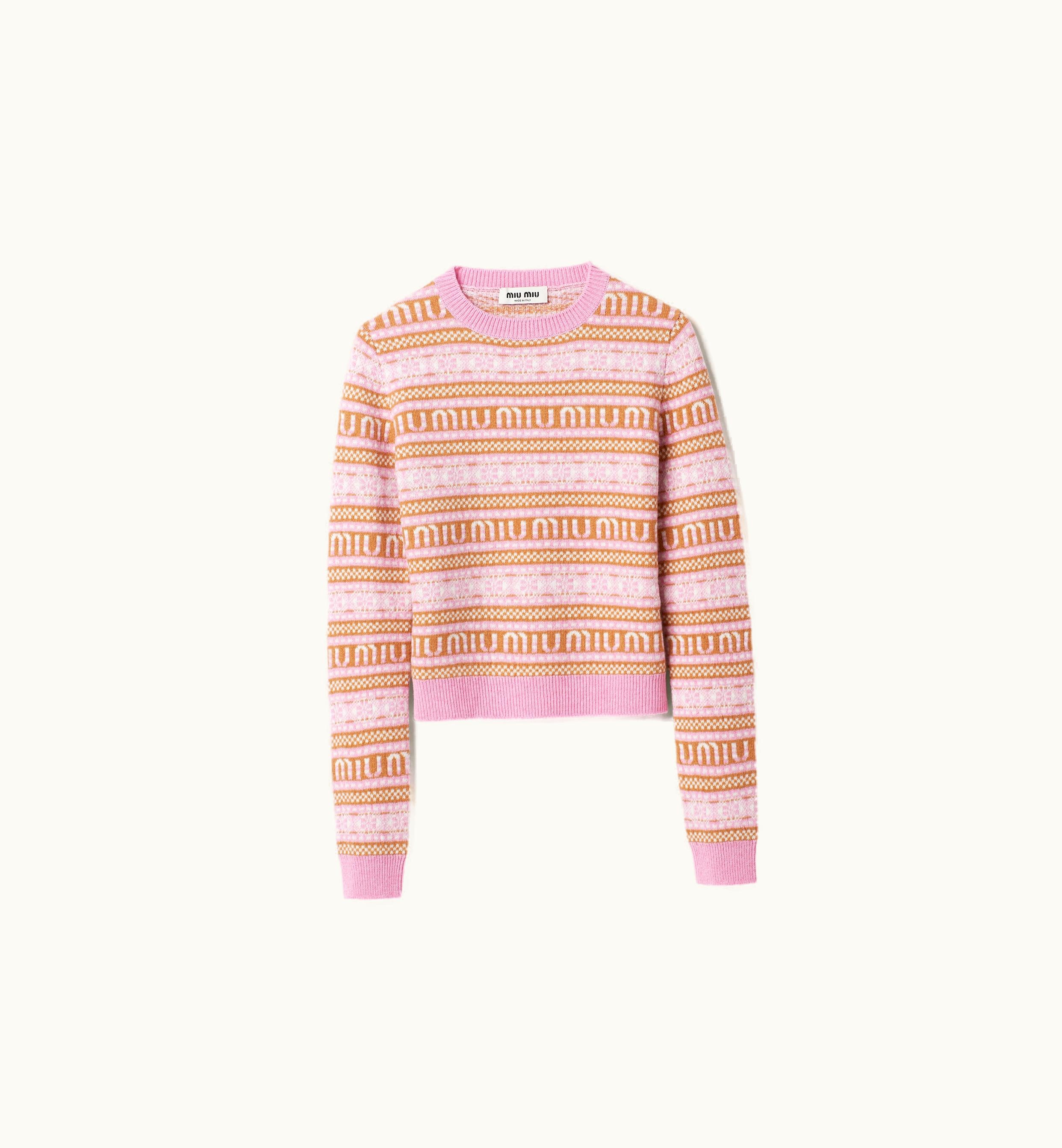Miu Miu Miu Miu Merino Wool crew-neck Sweater Begonia Pink