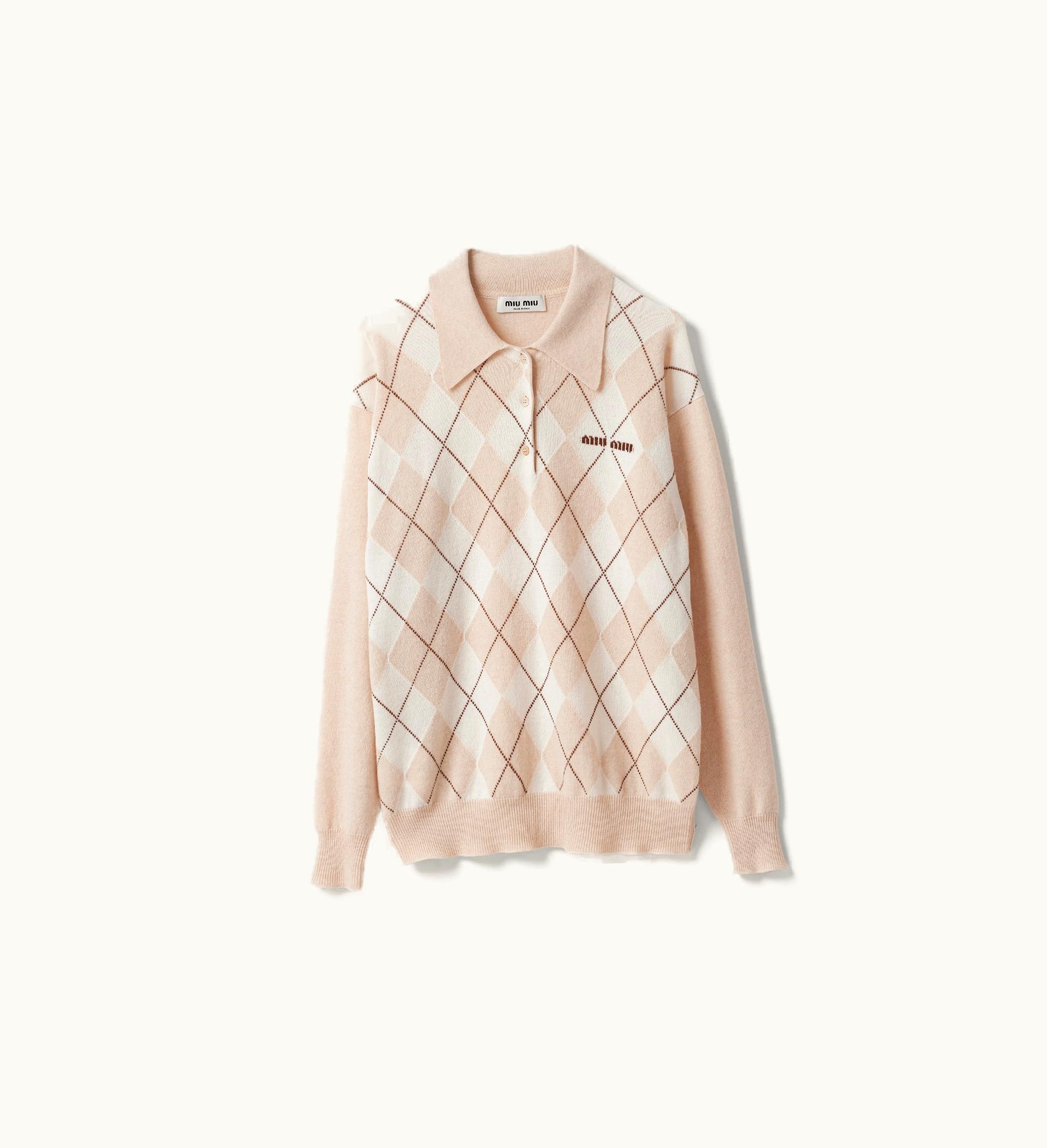 Miu Miu Miu Miu Cashmere Knit Polo Shirt Natural