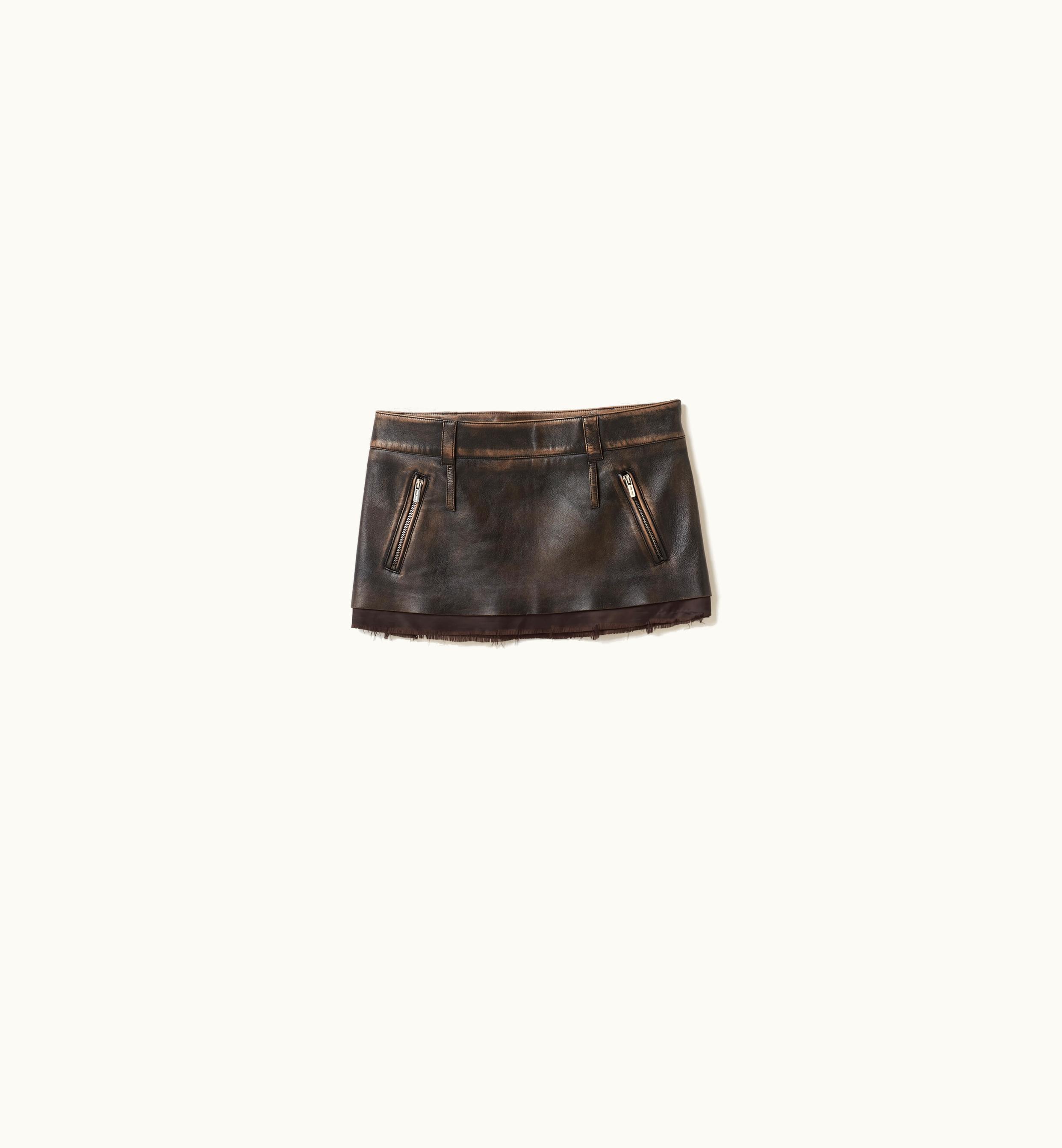 Miu Miu Miu Miu Nappa Leather Skirt Sand / Coffee