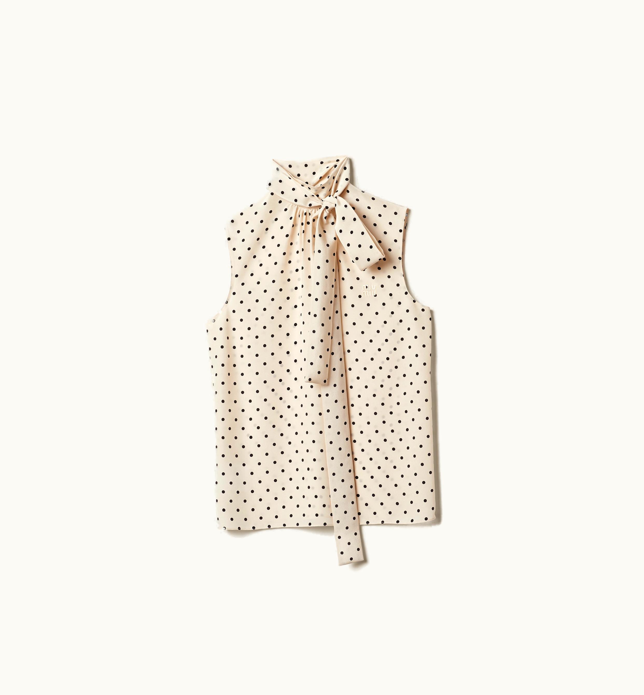 Miu Miu Miu Miu Polka-dot Crepe De Chine Top Ivory / Black