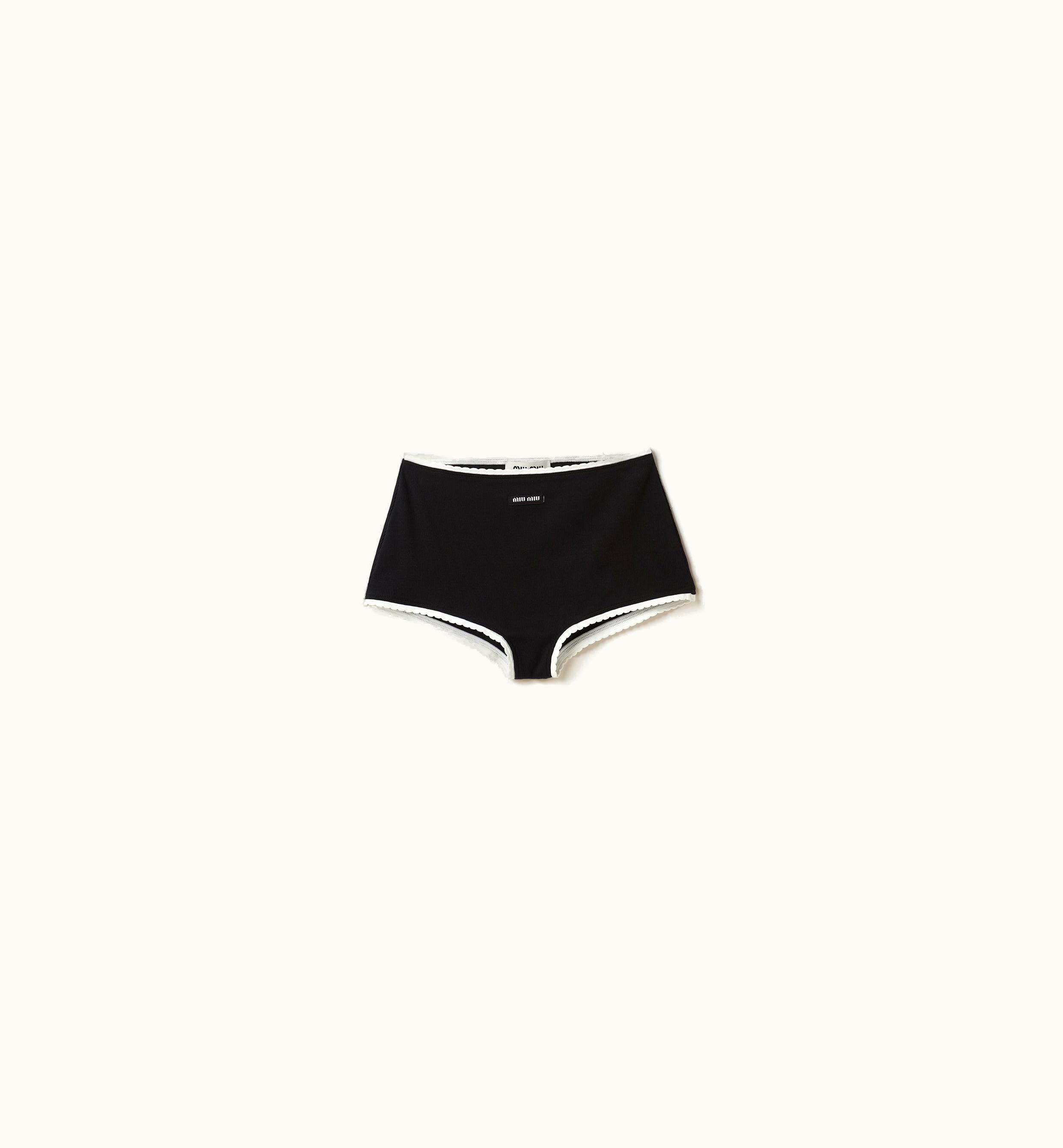 Miu Miu Miu Miu Ribbed Knit Panties With Logo Black