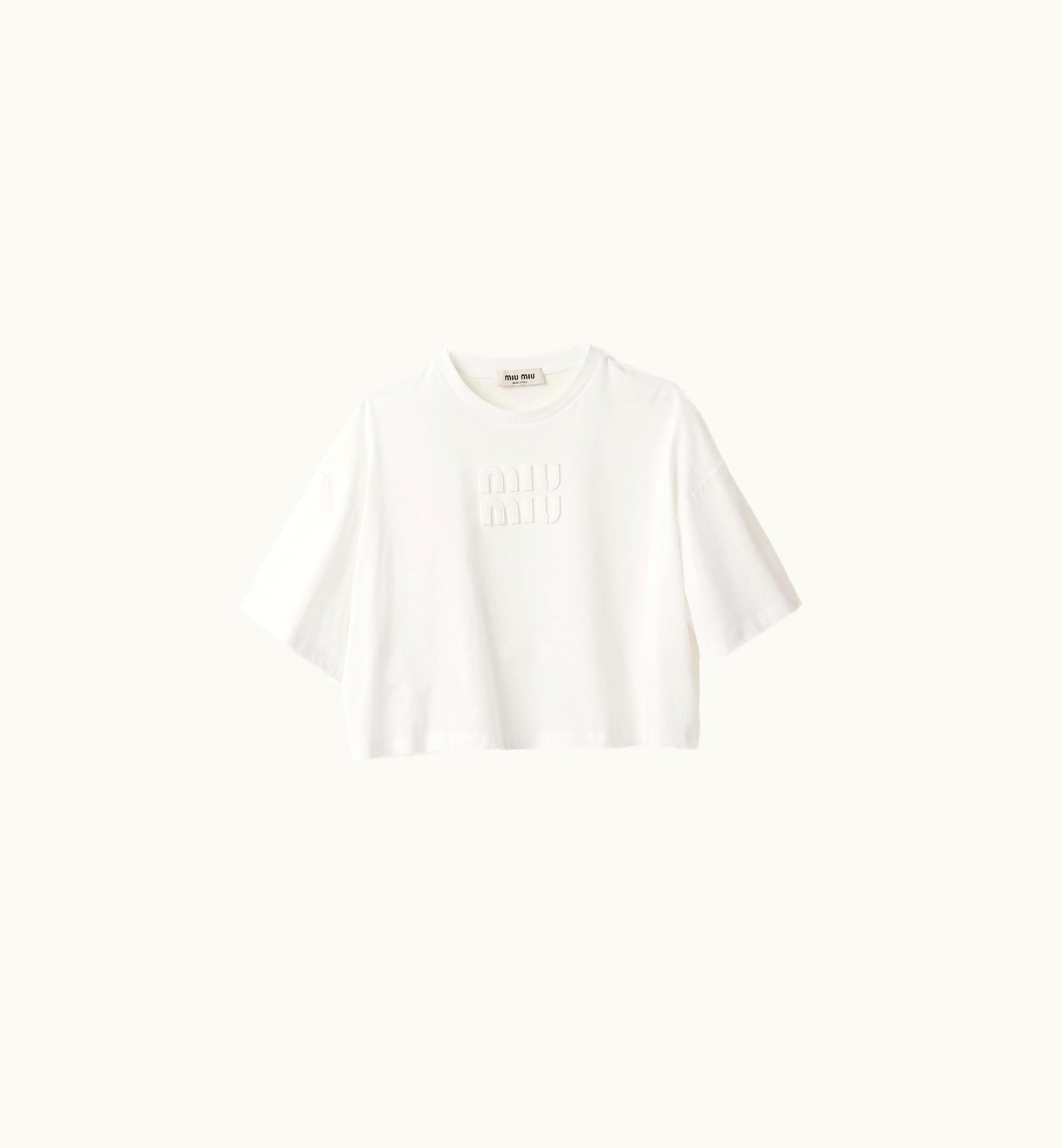 Miu Miu Miu Miu Cotton Jersey T-shirt With Embroidered Logo White