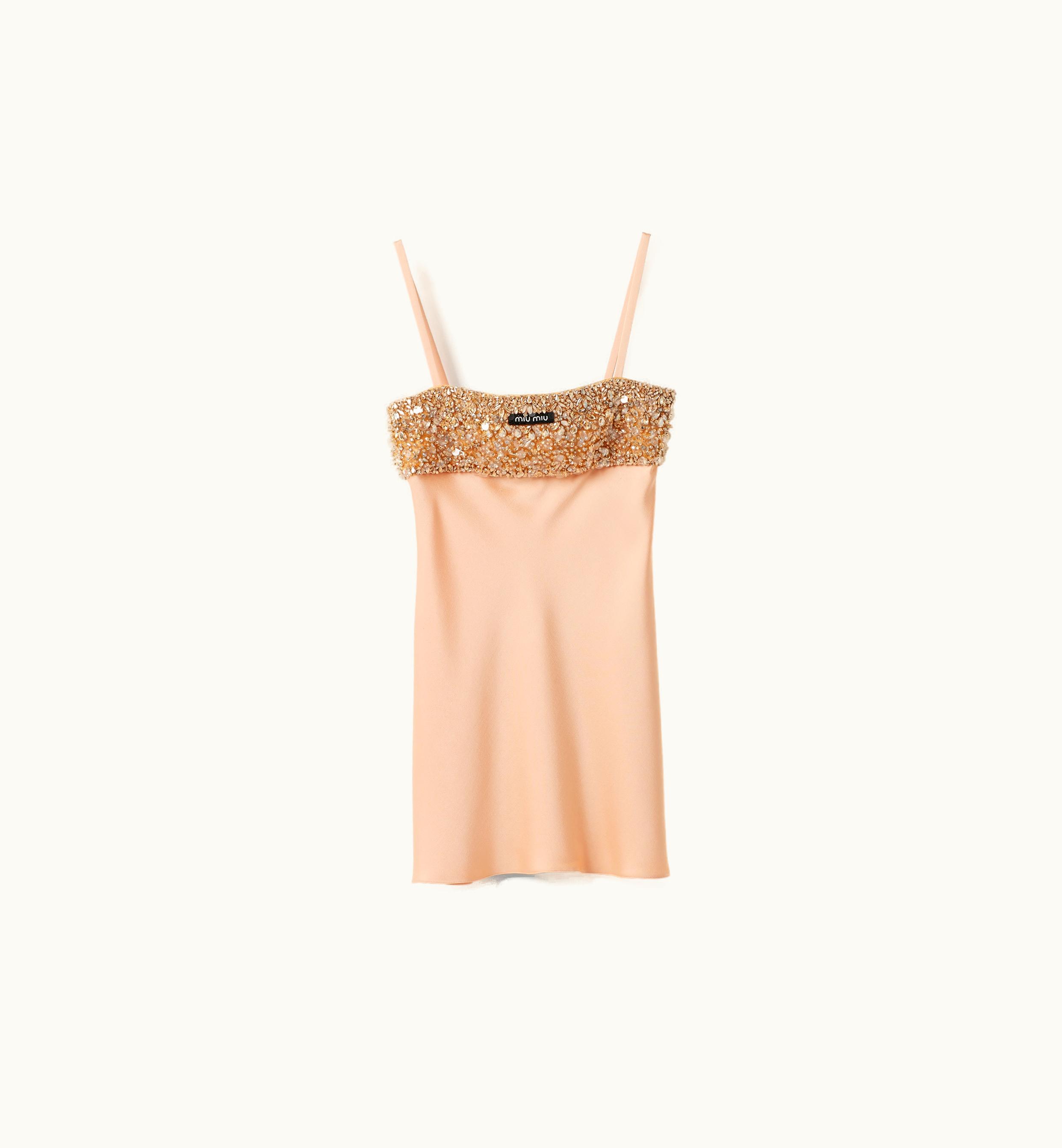 Miu Miu Miu Miu Embroidered Satin Dress Apricot