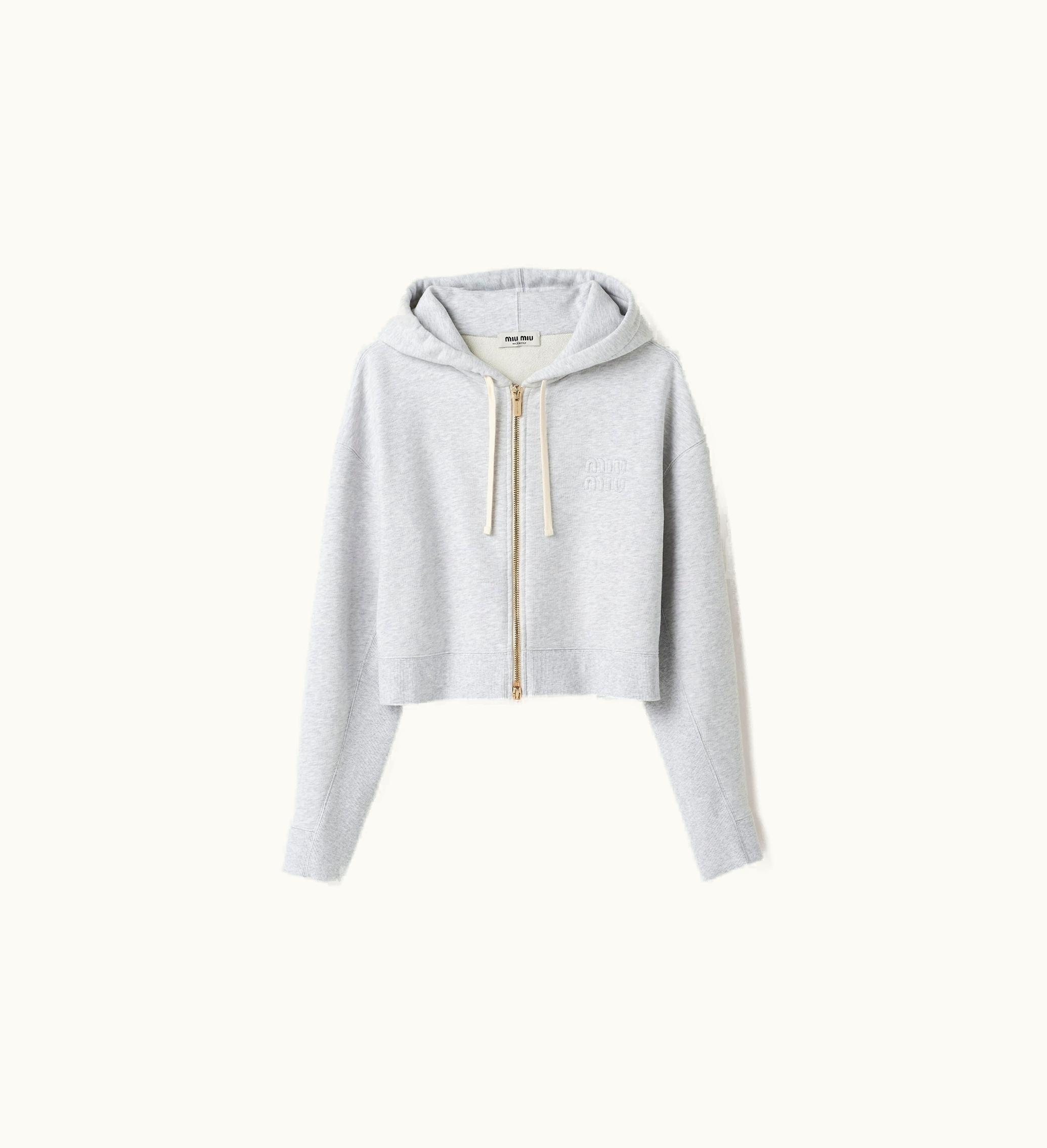 Miu Miu Miu Miu Embroidered Cotton Fleece Hoodie Grey