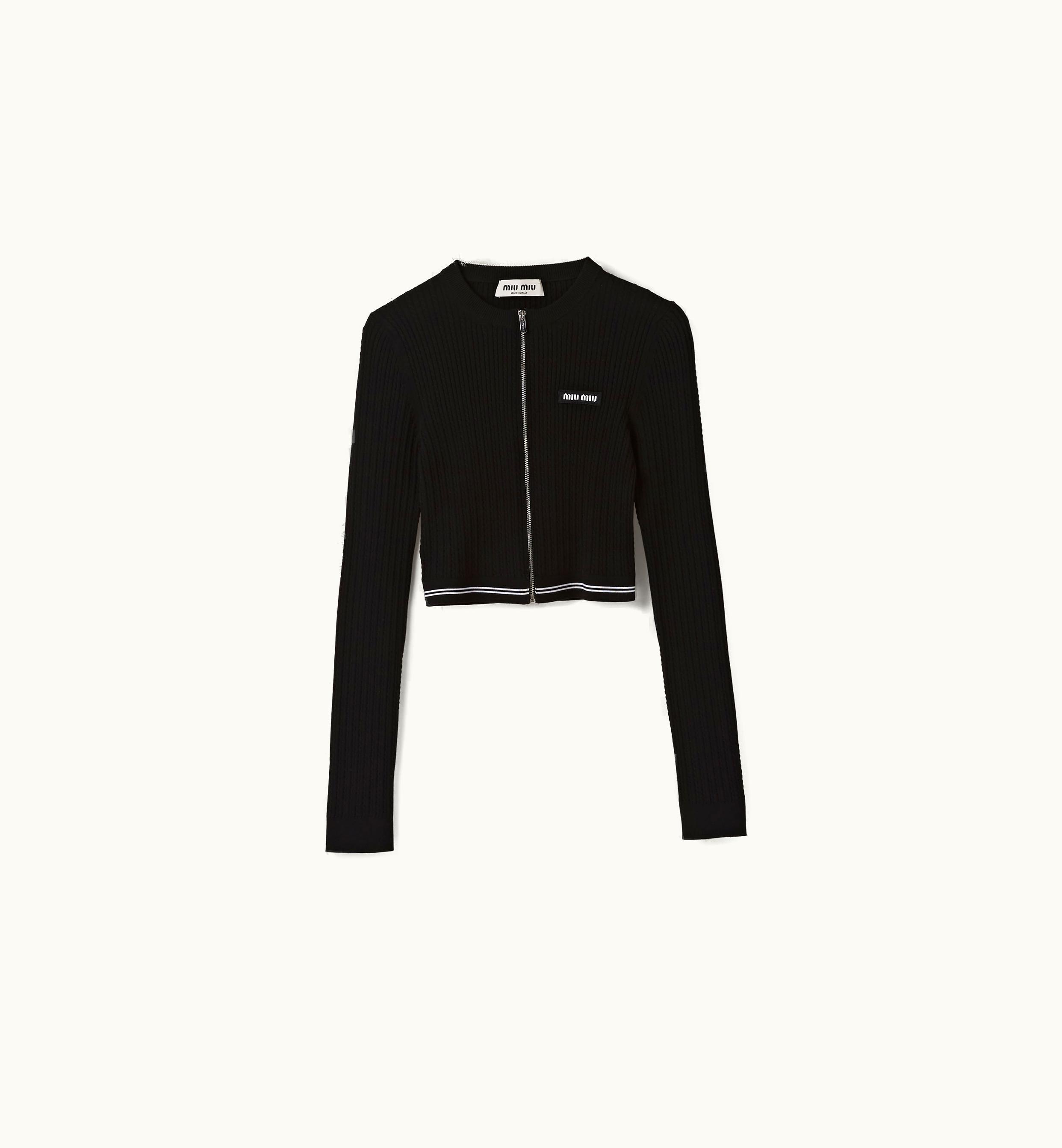 Miu Miu Miu Miu Cable-Stitch Knit Zip-Up Sweater Black