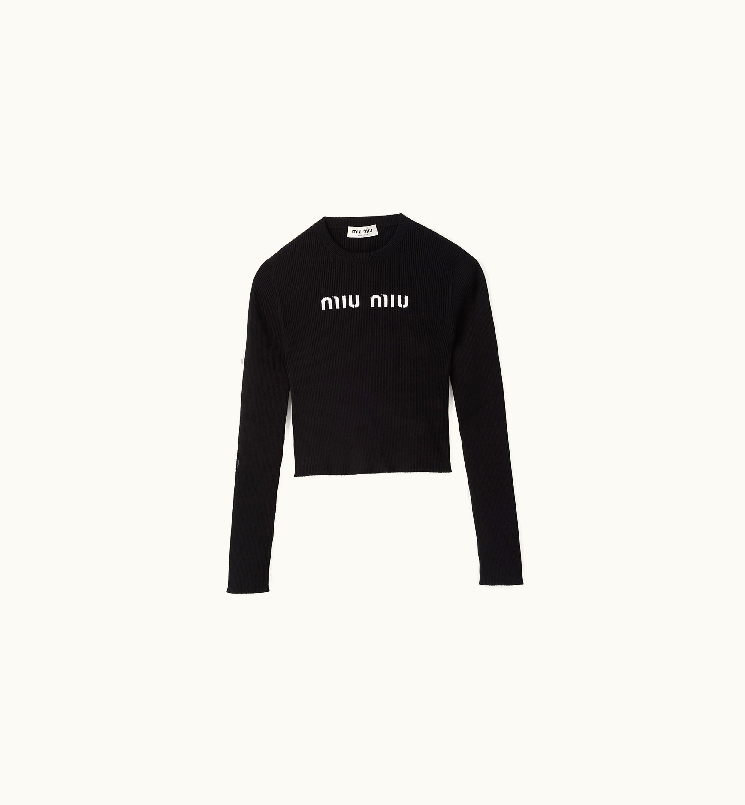 Miu Miu Miu Miu Intarsia Logo Viscose Sweater Black