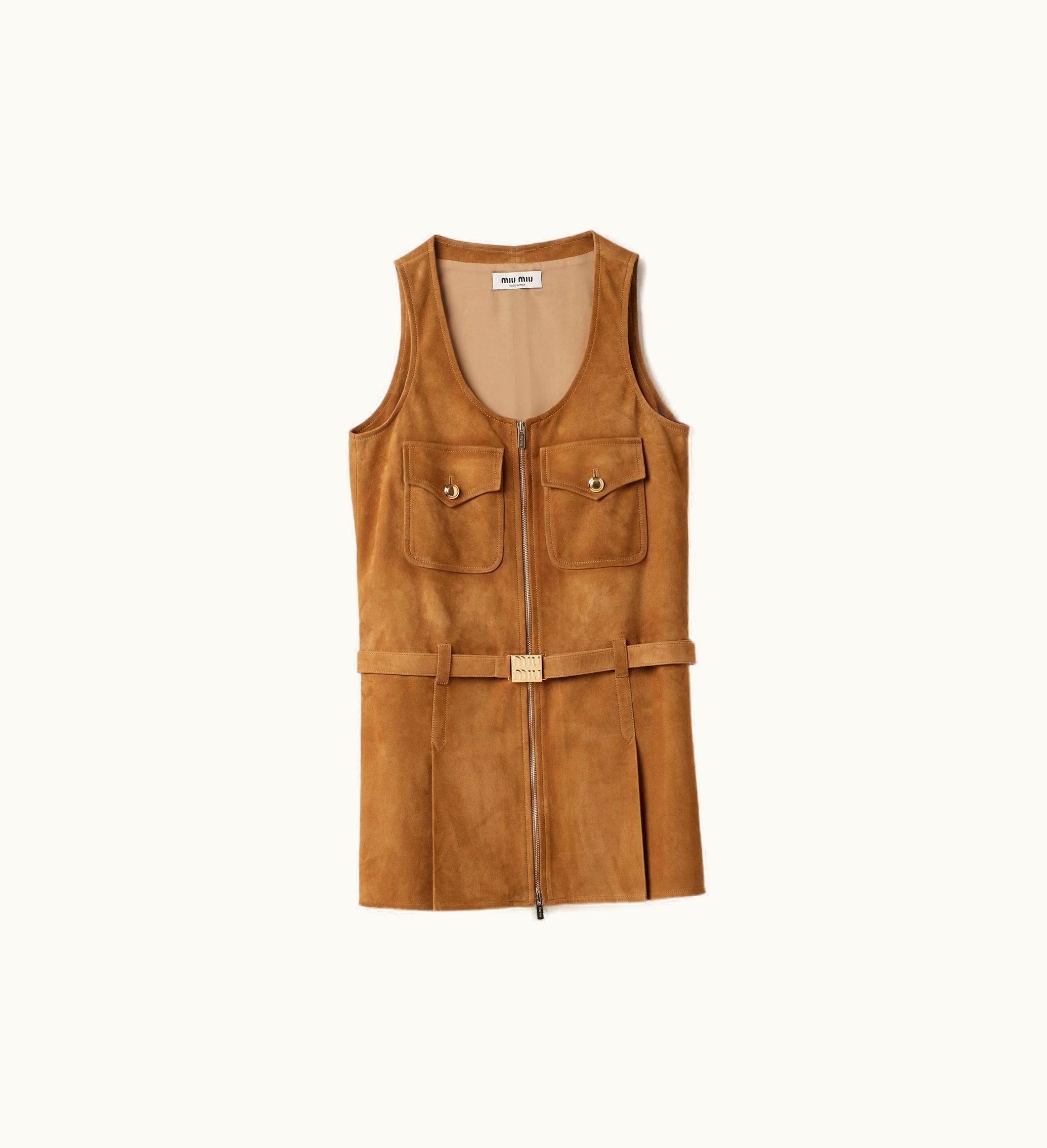 Miu Miu Miu Miu Suede Dress Maple Brown