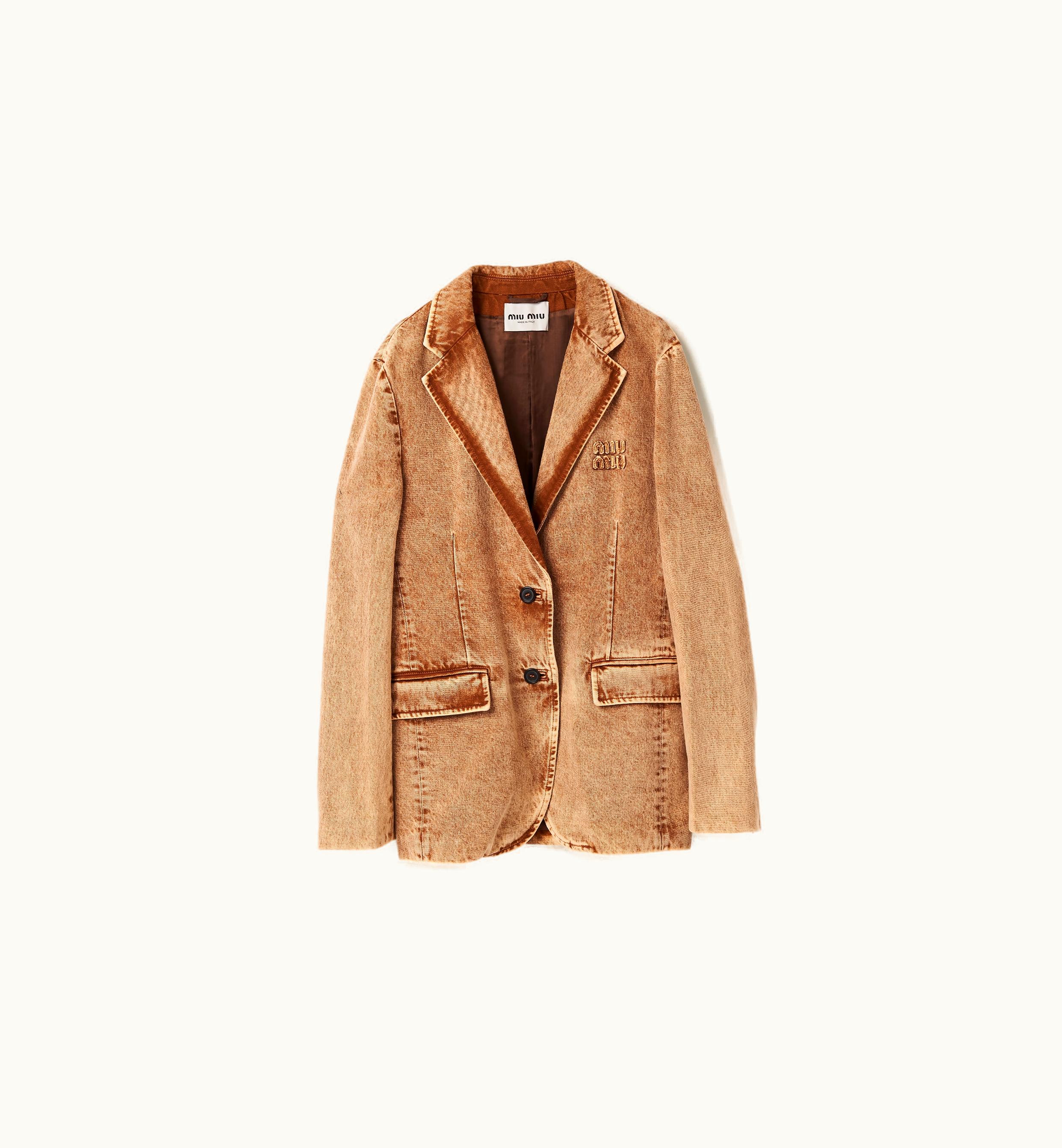 Miu Miu Miu Miu Marbleized Denim Jacket Cognac