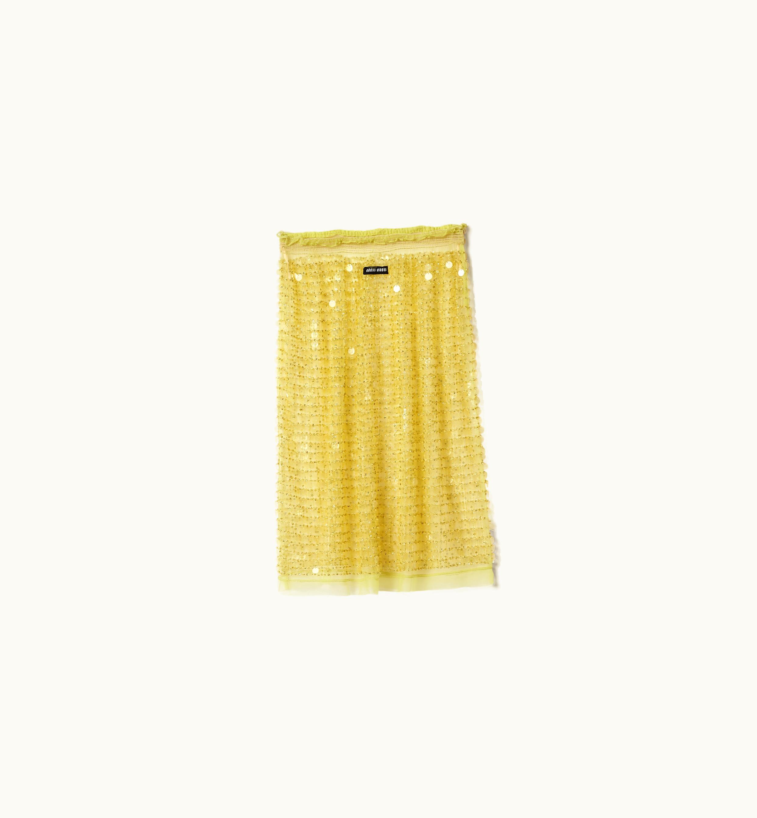 Miu Miu Miu Miu Embroidered Tulle Skirt Citron Yellow