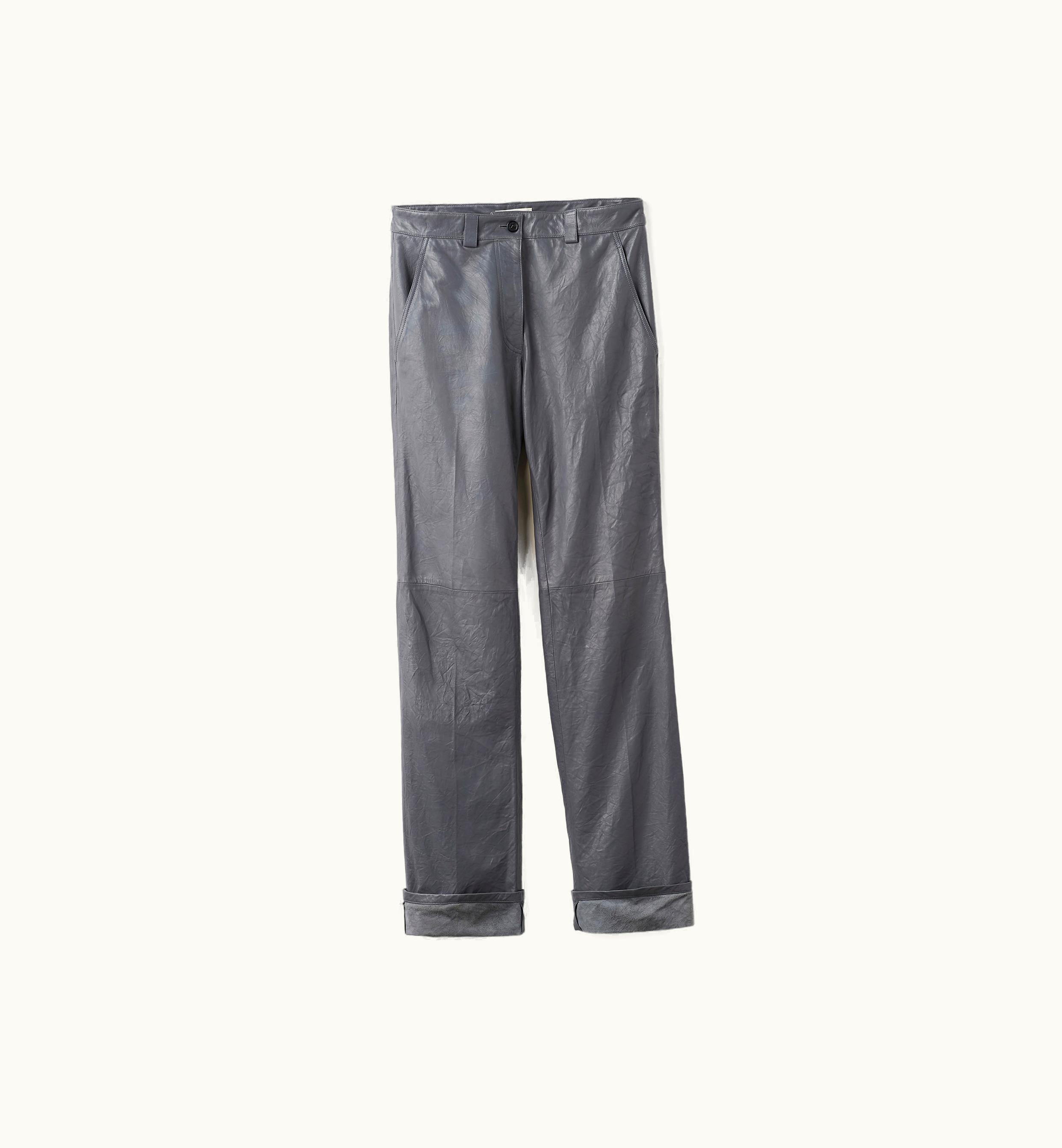 Miu Miu Miu Miu Wrinkled Nappa Leather Pants Iron Gray