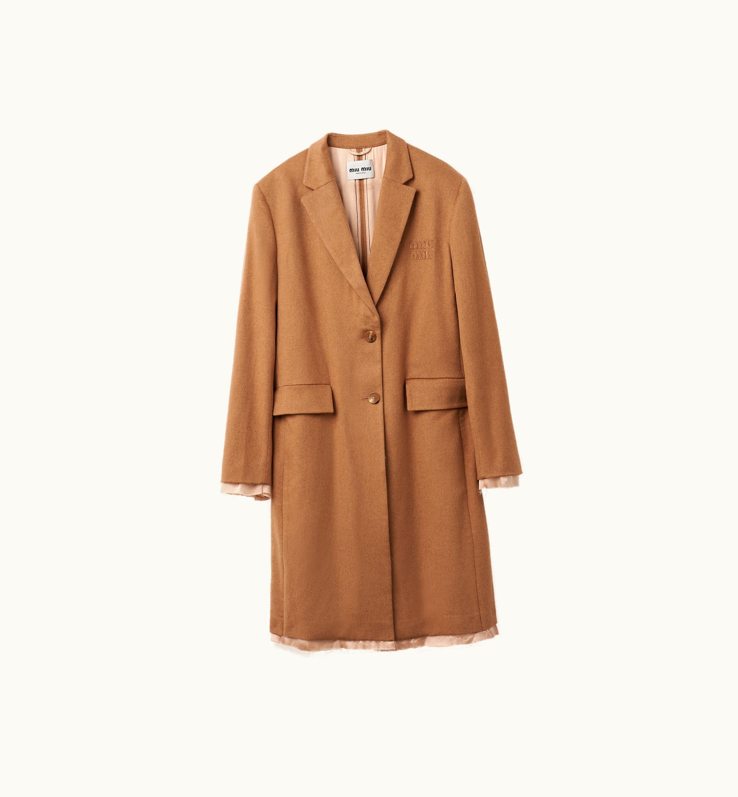 Miu Miu Miu Miu Single-breasted Velour Camel Hair Coat Camel Brown
