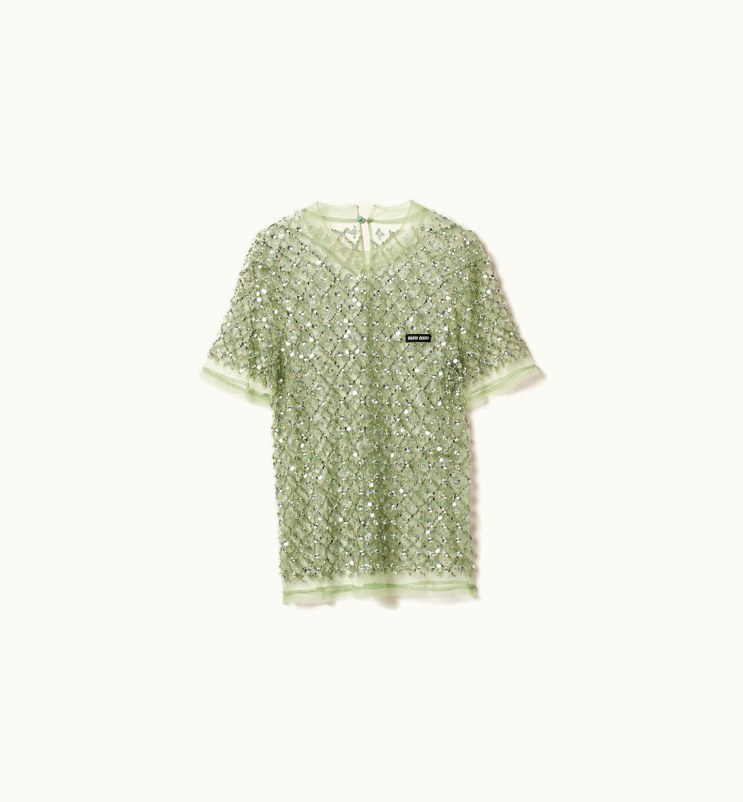 Miu Miu Miu Miu Embroidered Tulle Top Aqua