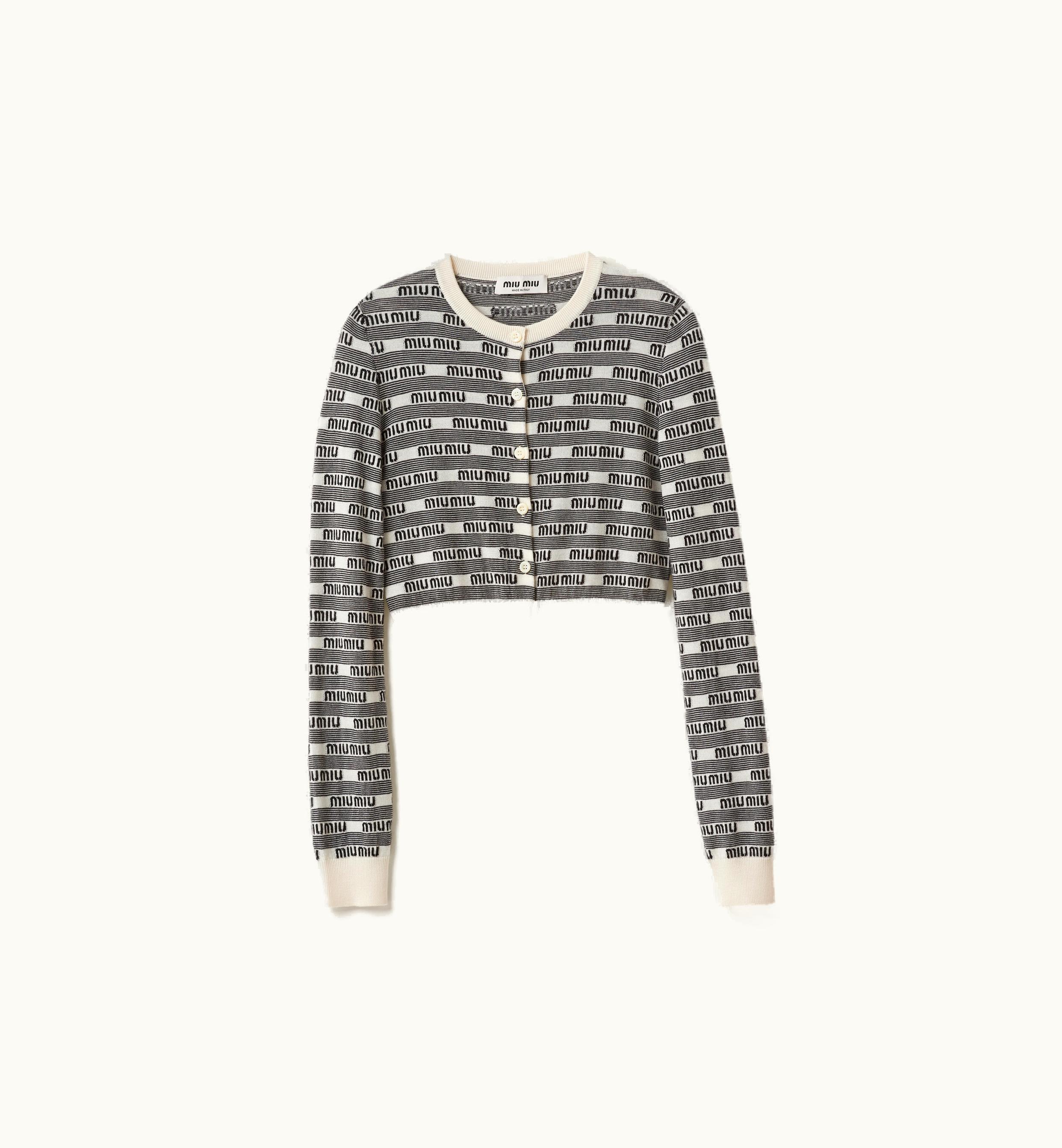 Miu Miu Miu Miu Cropped Jacquard Logo Cashmere And Silk Cardigan White / Black