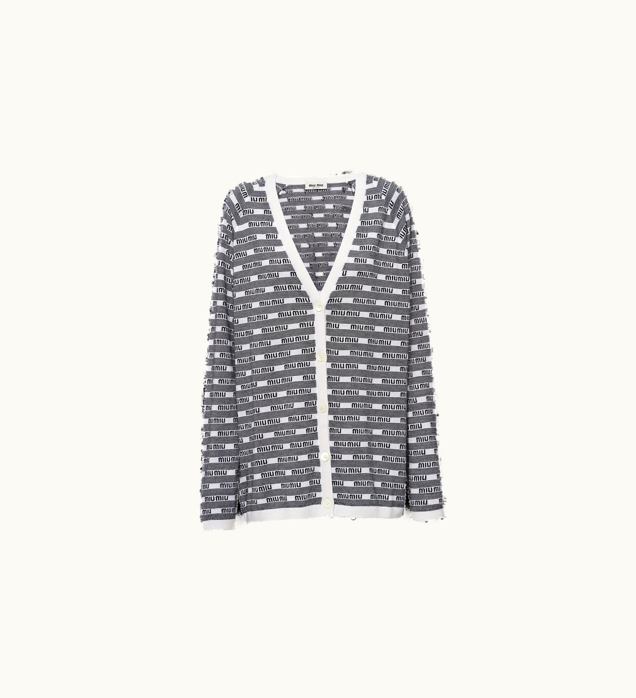 Miu Miu Miu Miu Cardigan Oversized Jacquard Logo Cashmere Silk White/Black