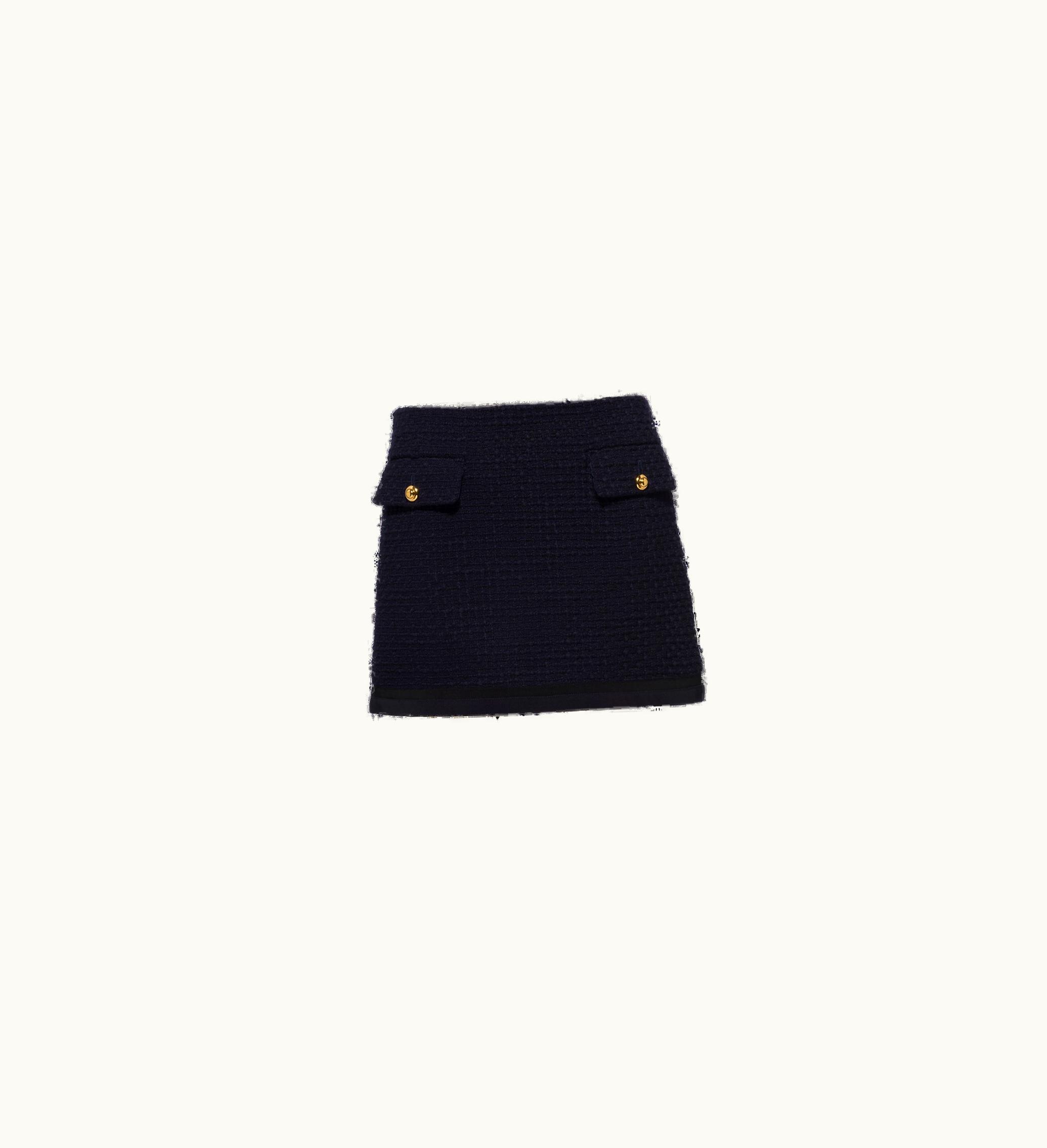 Miu Miu Miu Miu Grosgrain Trimmed Tweed Miniskirt Navy