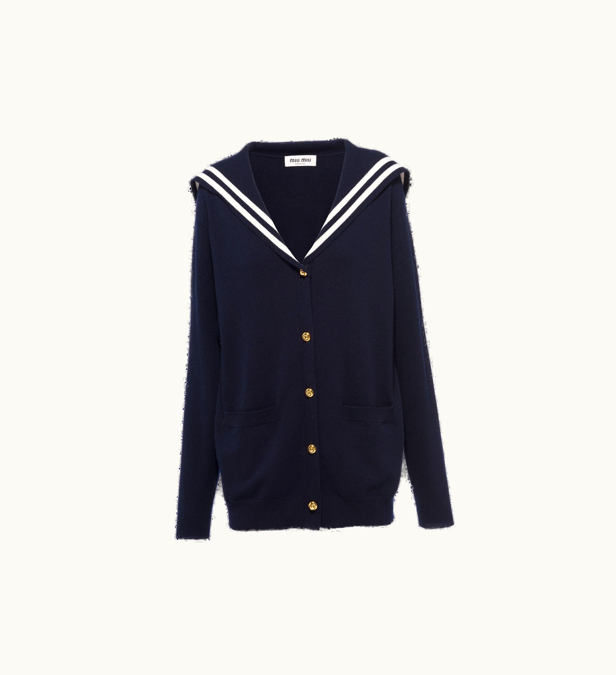 Miu Miu Miu Miu Nautical Gold Button Cashmere Cardigan Navy