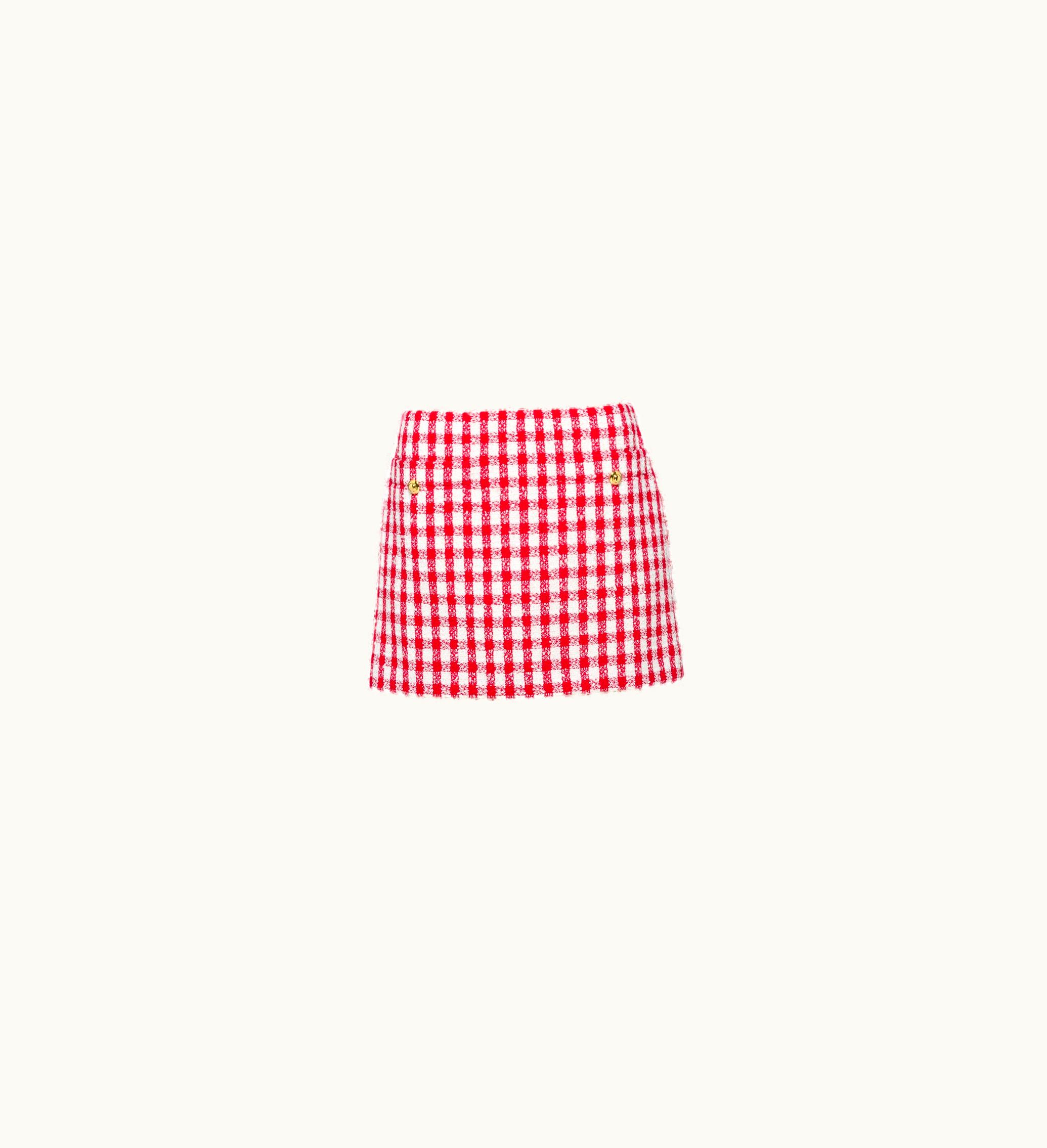 Miu Miu Miu Miu Gingham Check Bouclé Skirt White / Red