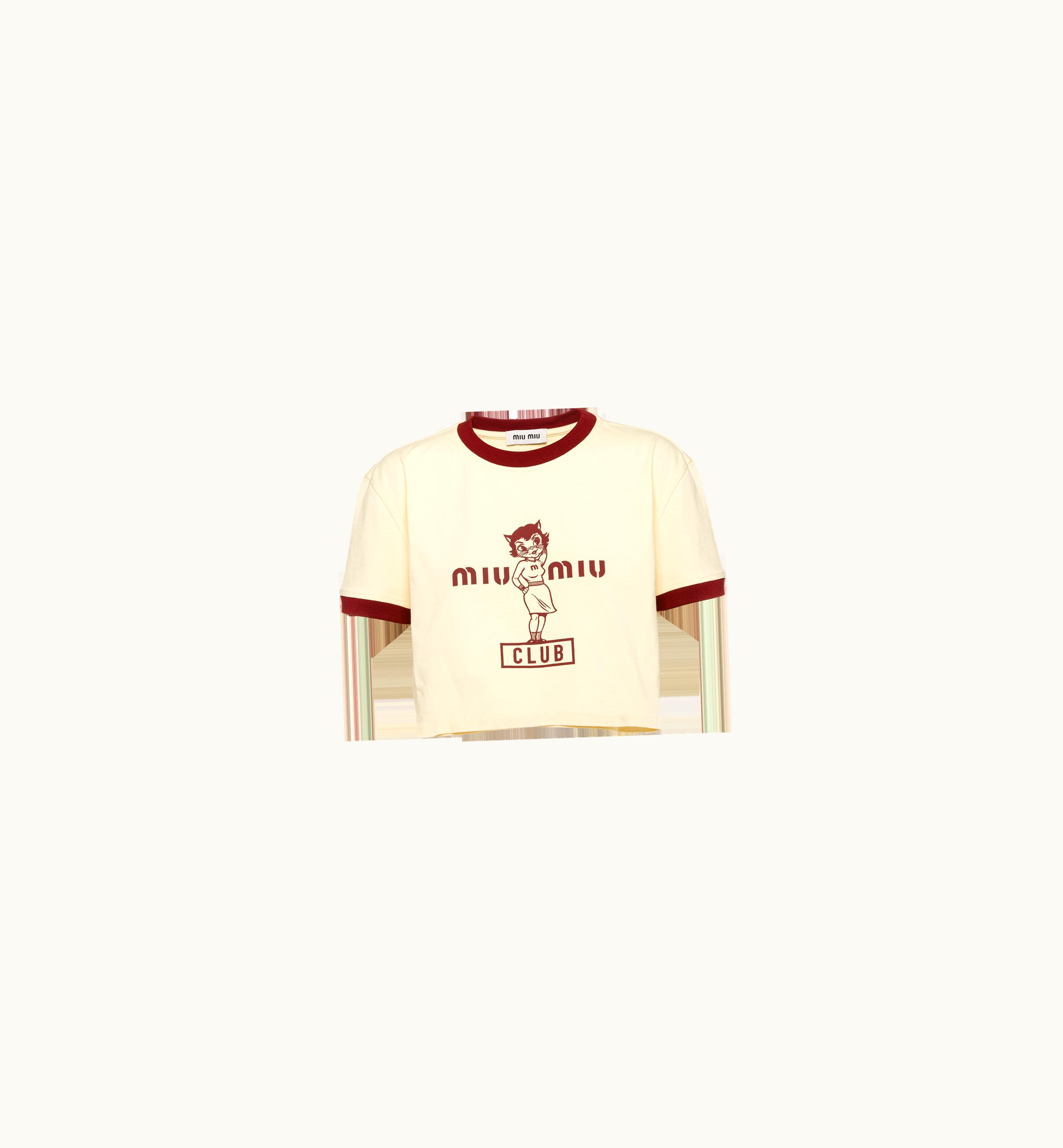 Miu Miu Miu Miu Printed Cotton T-shirt Vanilla / Burgundy