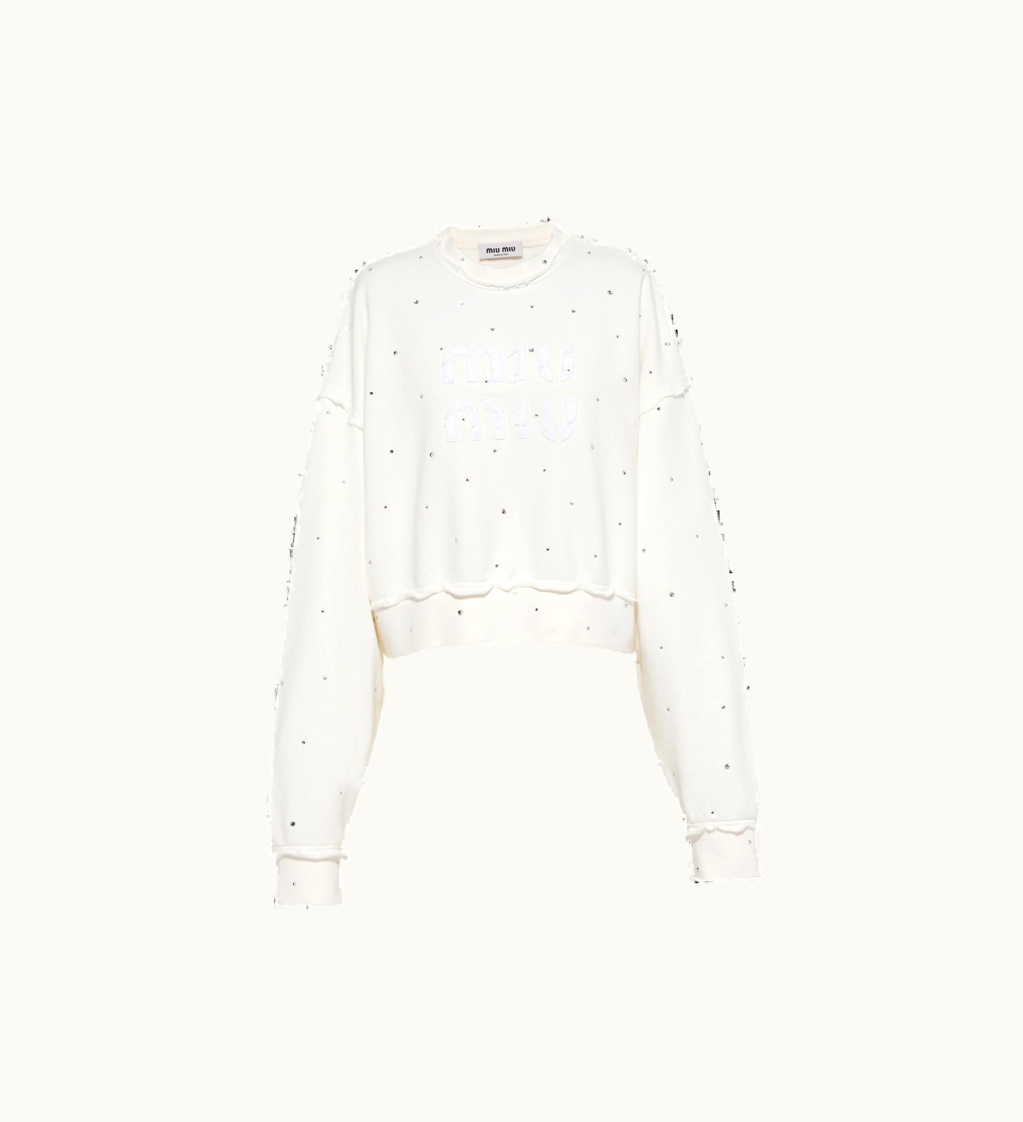 Miu Miu Miu Miu Cotton Embroidered Sweatshirt With Crystals White