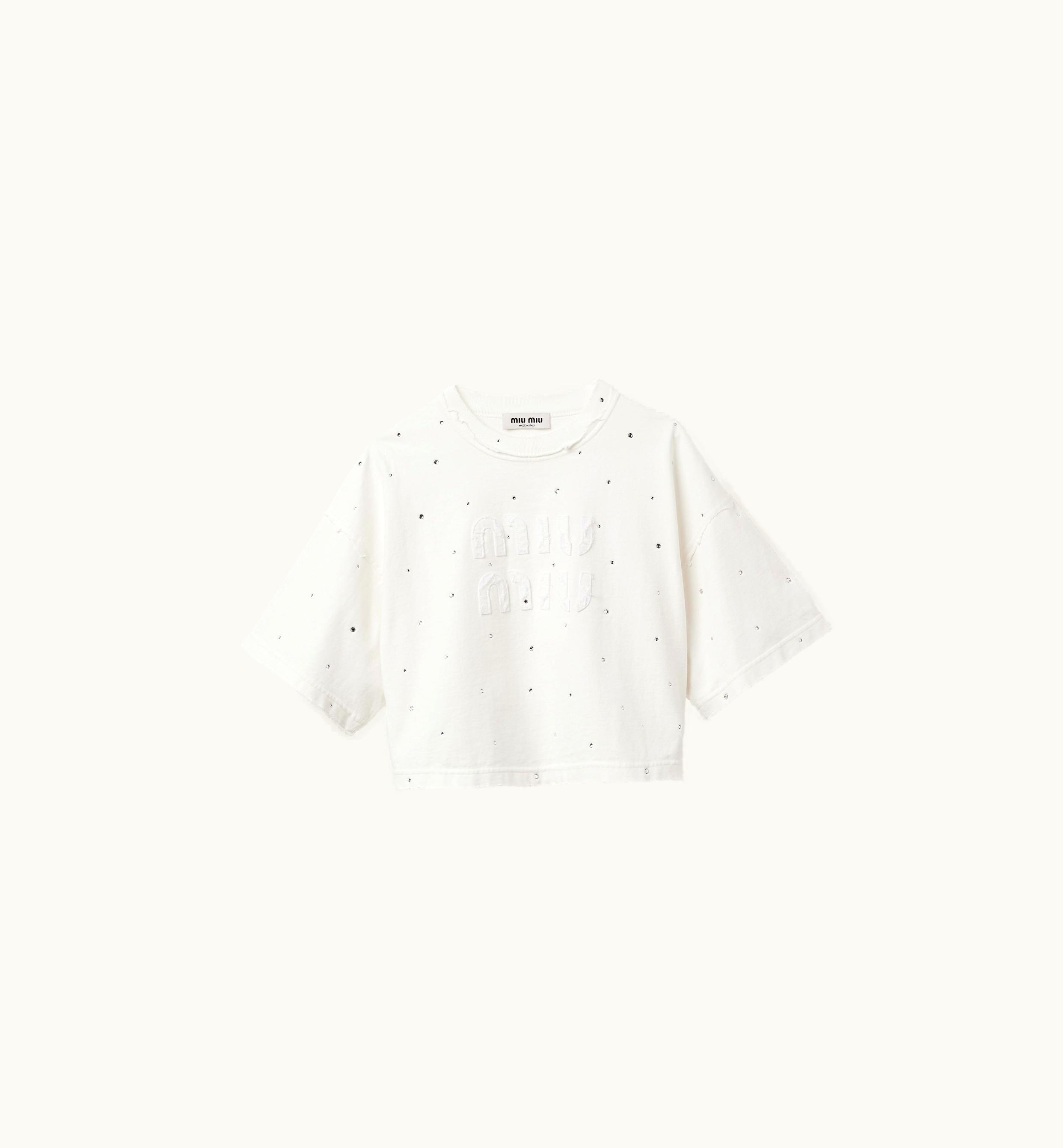 Miu Miu Miu Miu Cotton T-shirt With Crystals White
