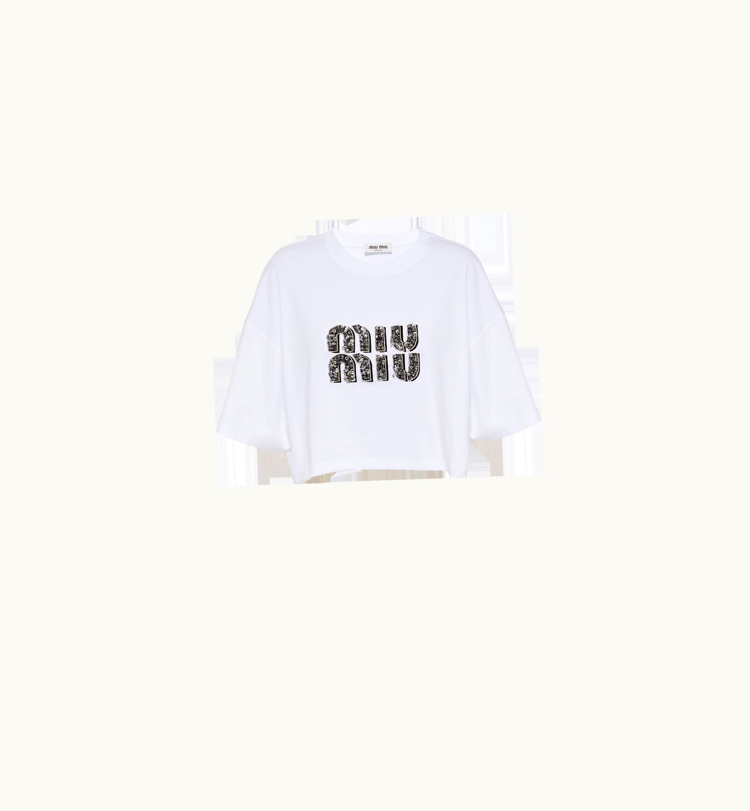Miu Miu Miu Miu Embroidered Cotton Cropped T-shirt White