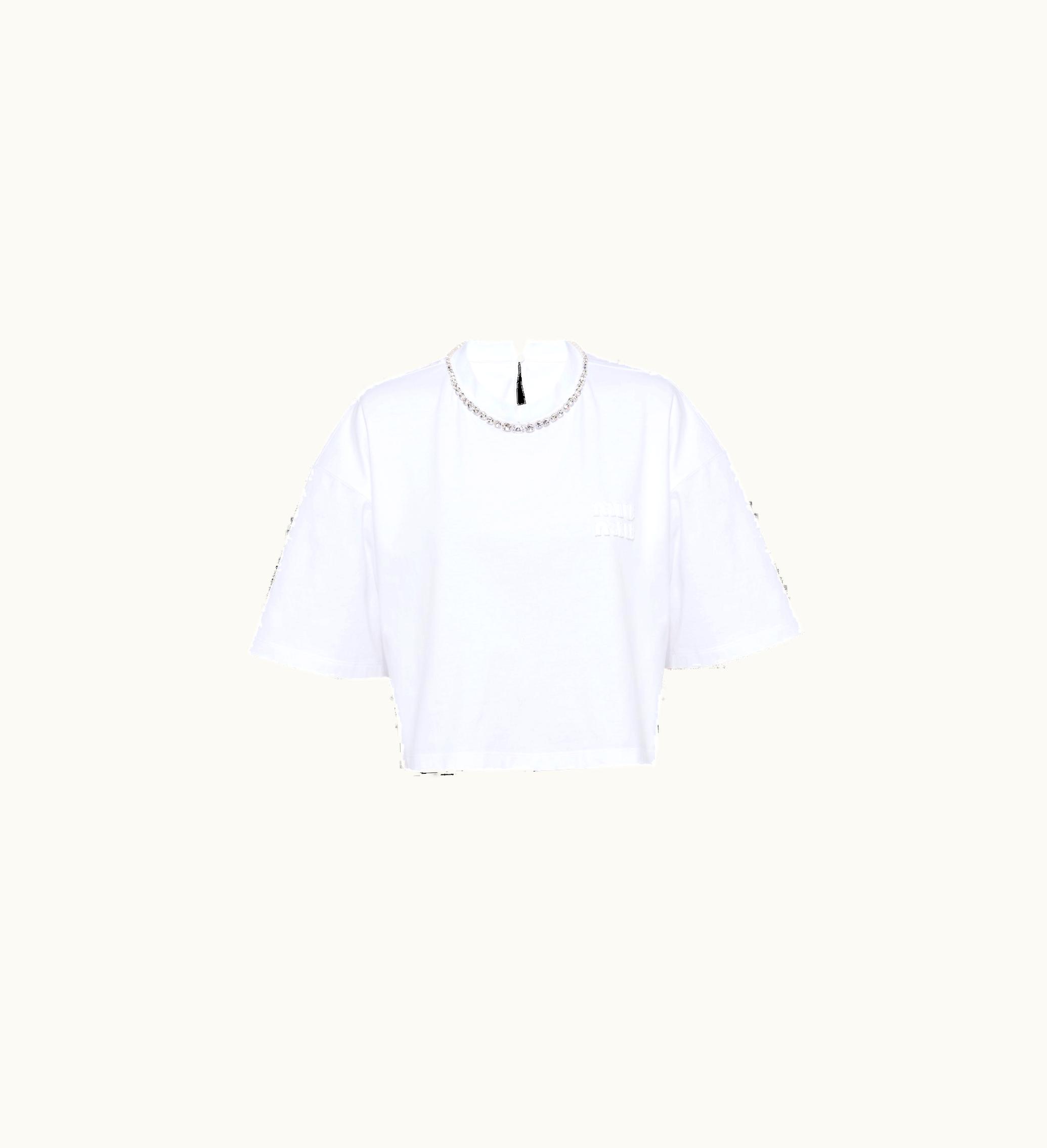 Miu Miu Miu Miu Embroidered Cotton T-shirt White MJN403_11MX_F0009