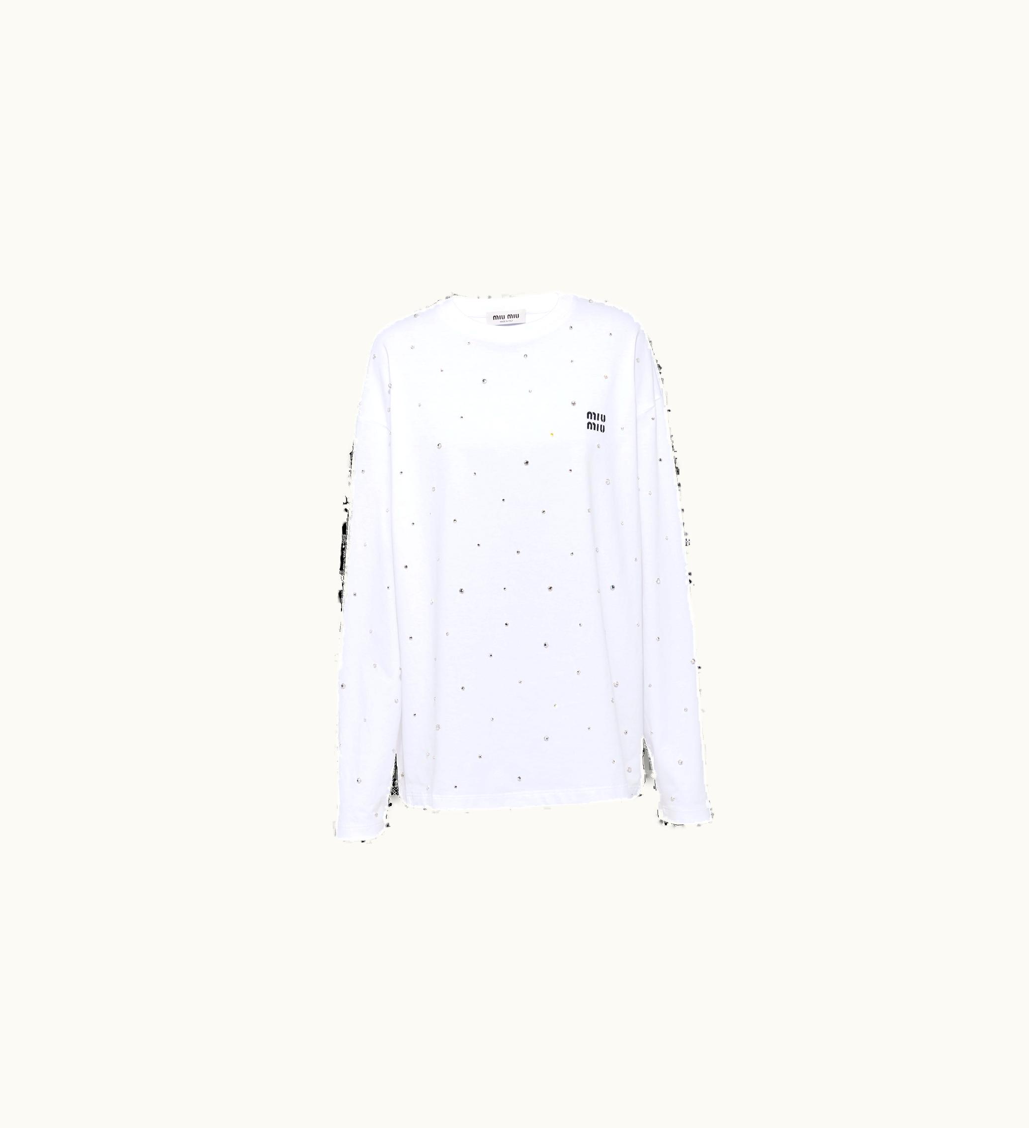 Miu Miu Miu Miu Long-sleeved Embroidered Cotton T-shirt White