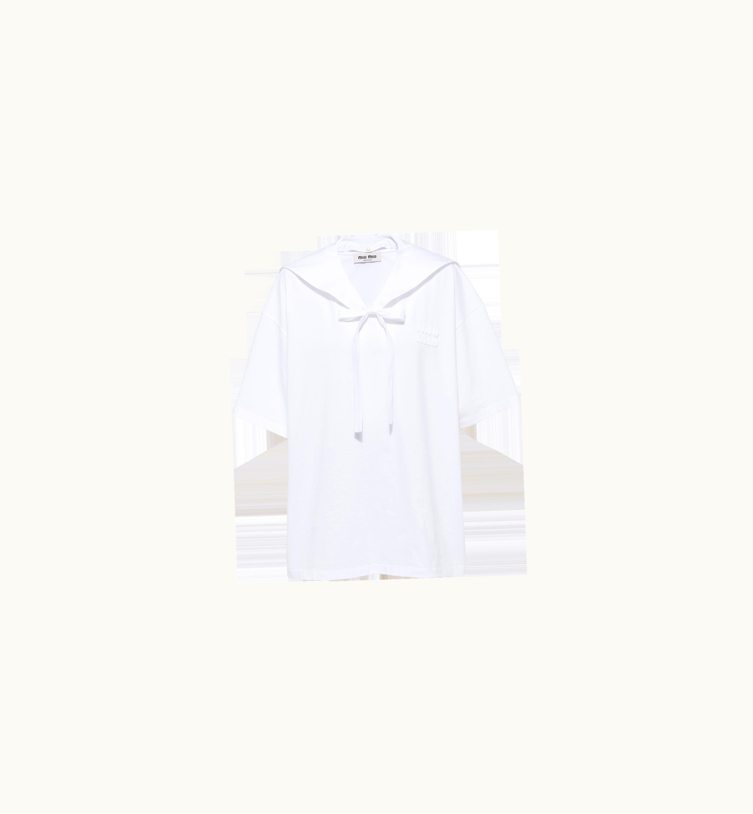 Miu Miu Miu Miu Embroidered Cotton T-shirt White MJN309_11EC_F0009