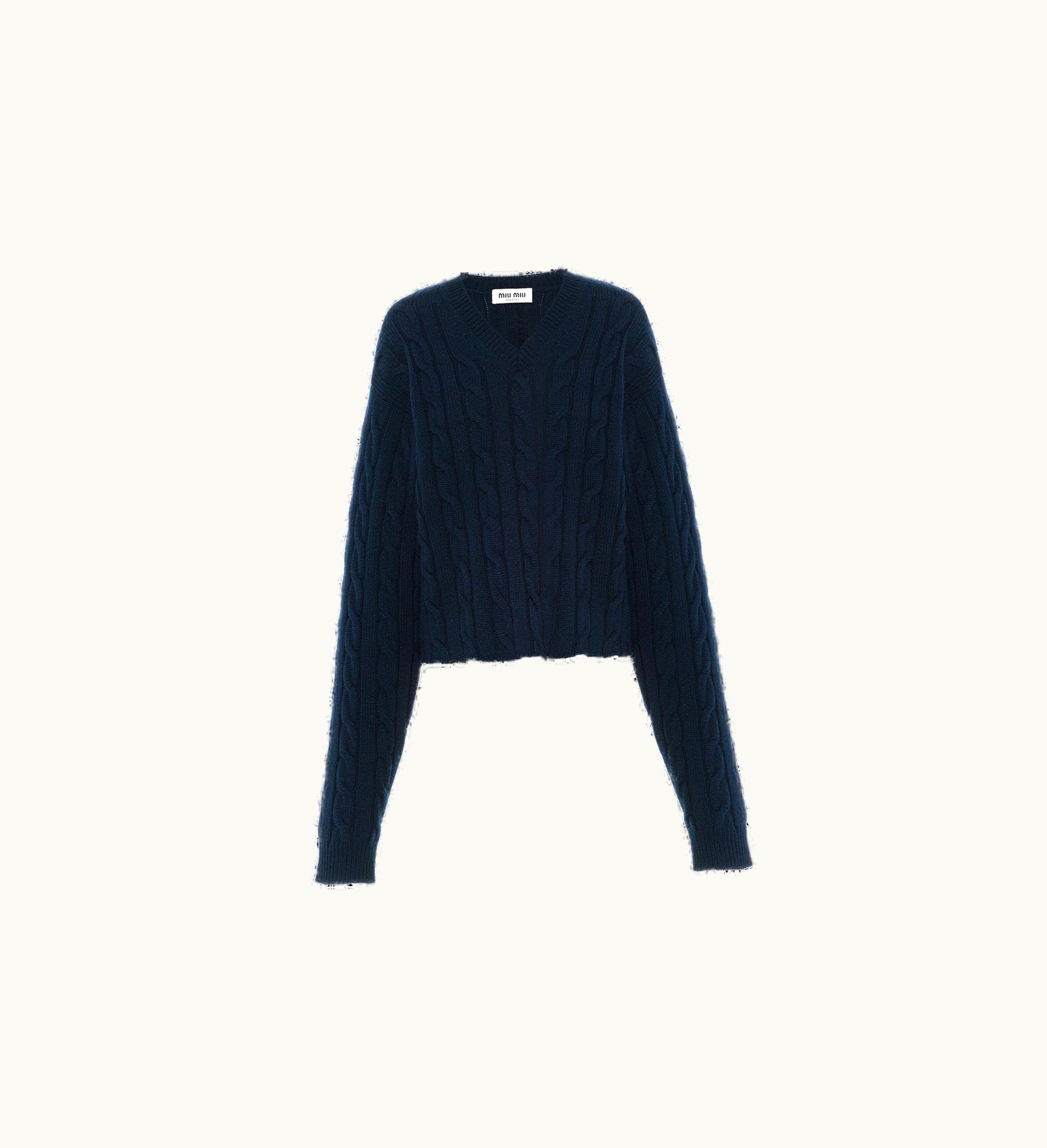 Miu Miu Miu Miu Cashmere V-neck Sweater Navy
