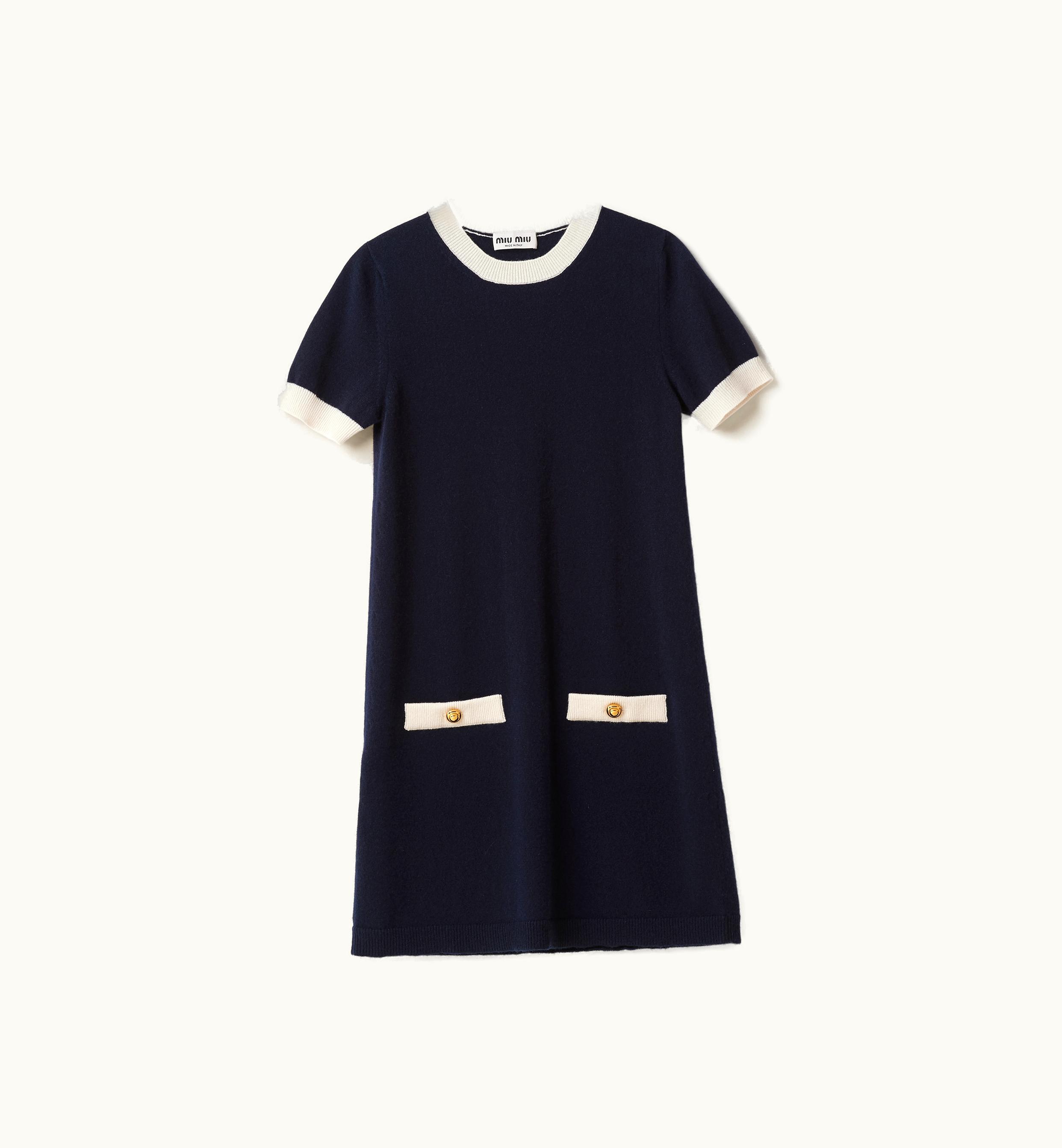 Miu Miu Miu Miu Crew-neck Cashmere Dress Navy