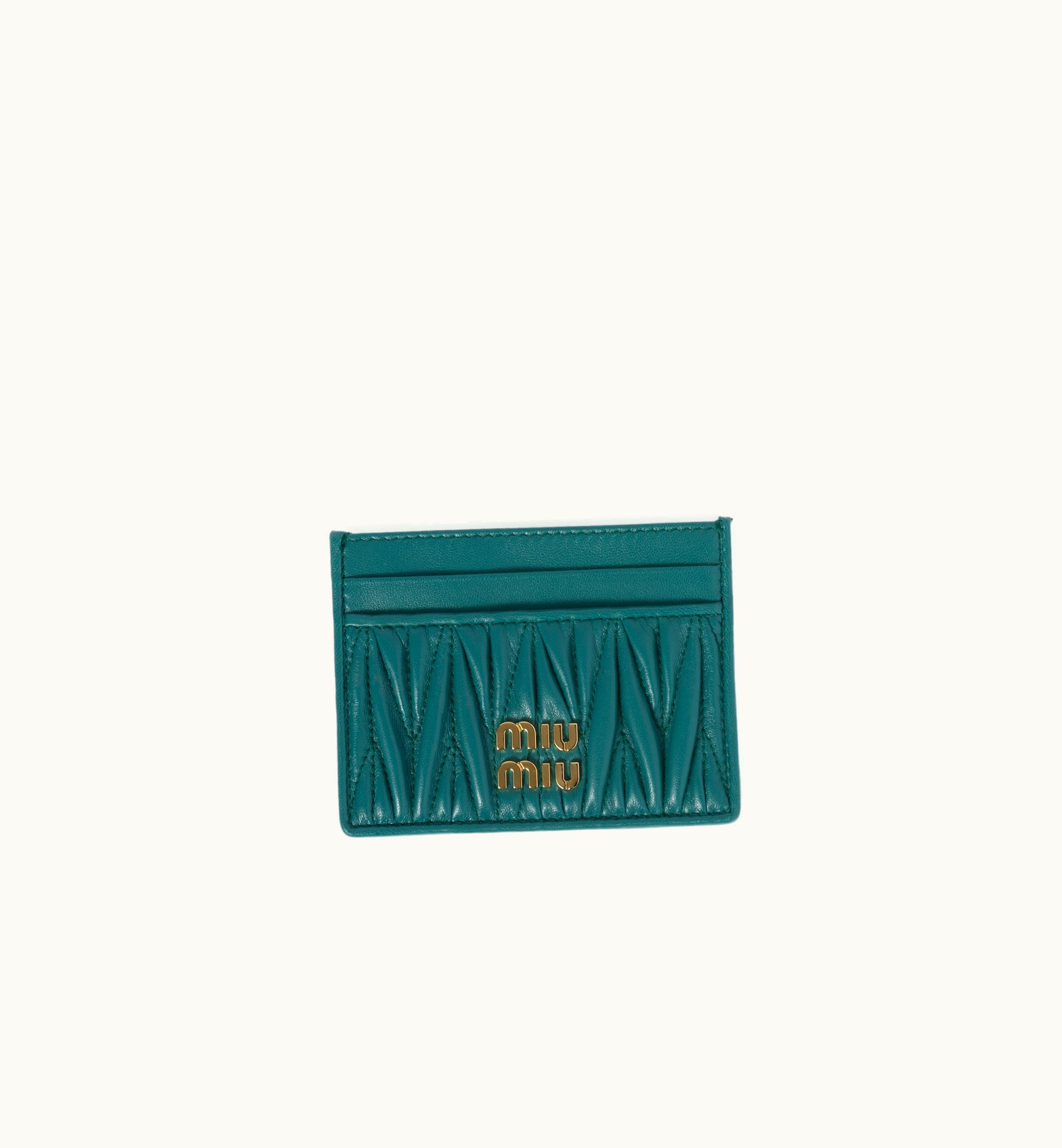 Miu Miu Miu Miu Matelassé Nappa Leather Card Holder Lagoon Blue