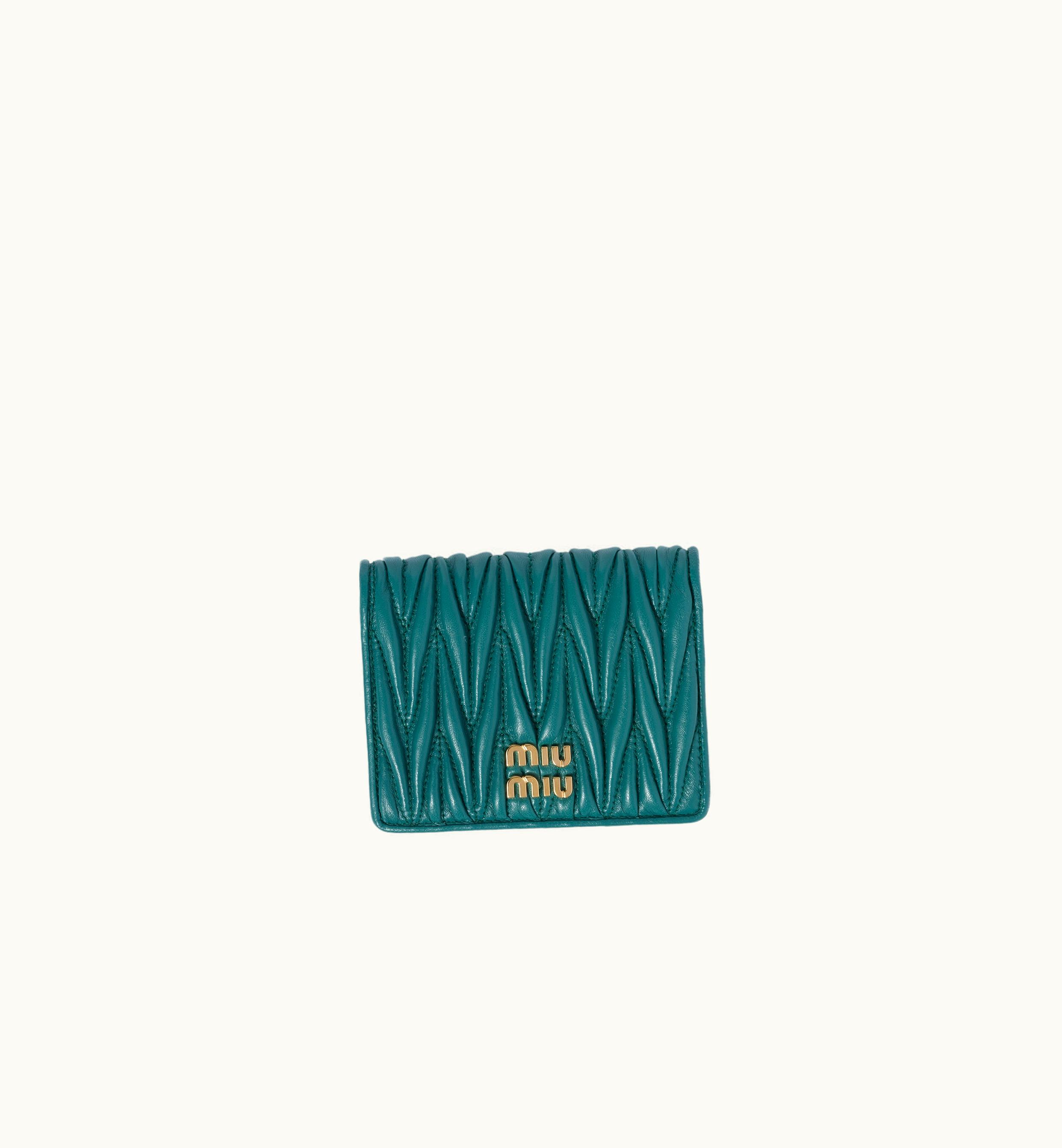 Miu Miu Miu Miu Small Matelassé Nappa Leather Wallet Lagoon Blue