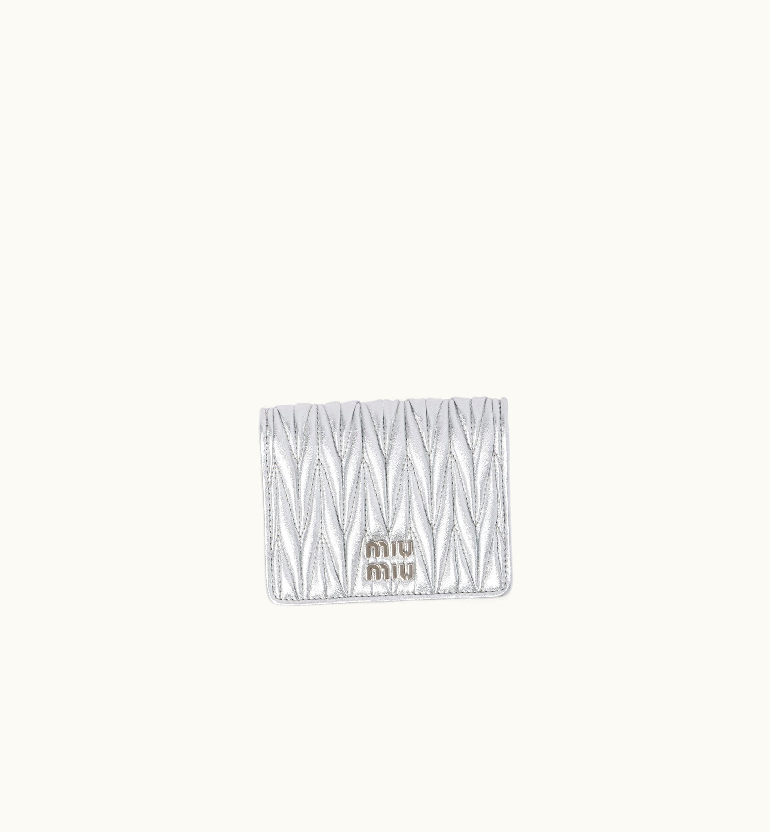 Miu Miu Miu Miu Small Matelassé Nappa Leather Wallet Silver