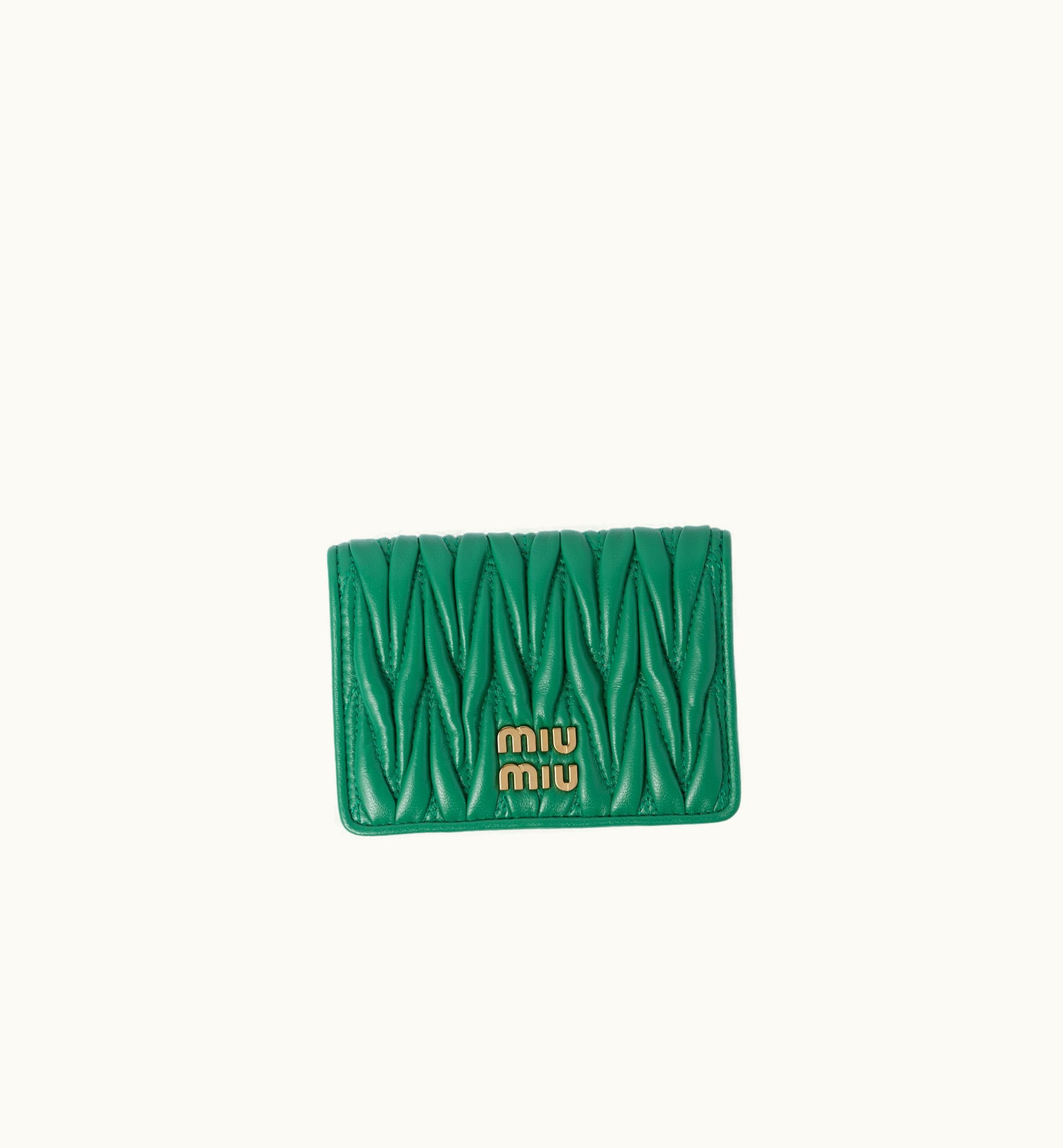 Miu Miu Miu Miu Matelassé Nappa Leather Card Holder Mango Luxe Metal Logo Edition