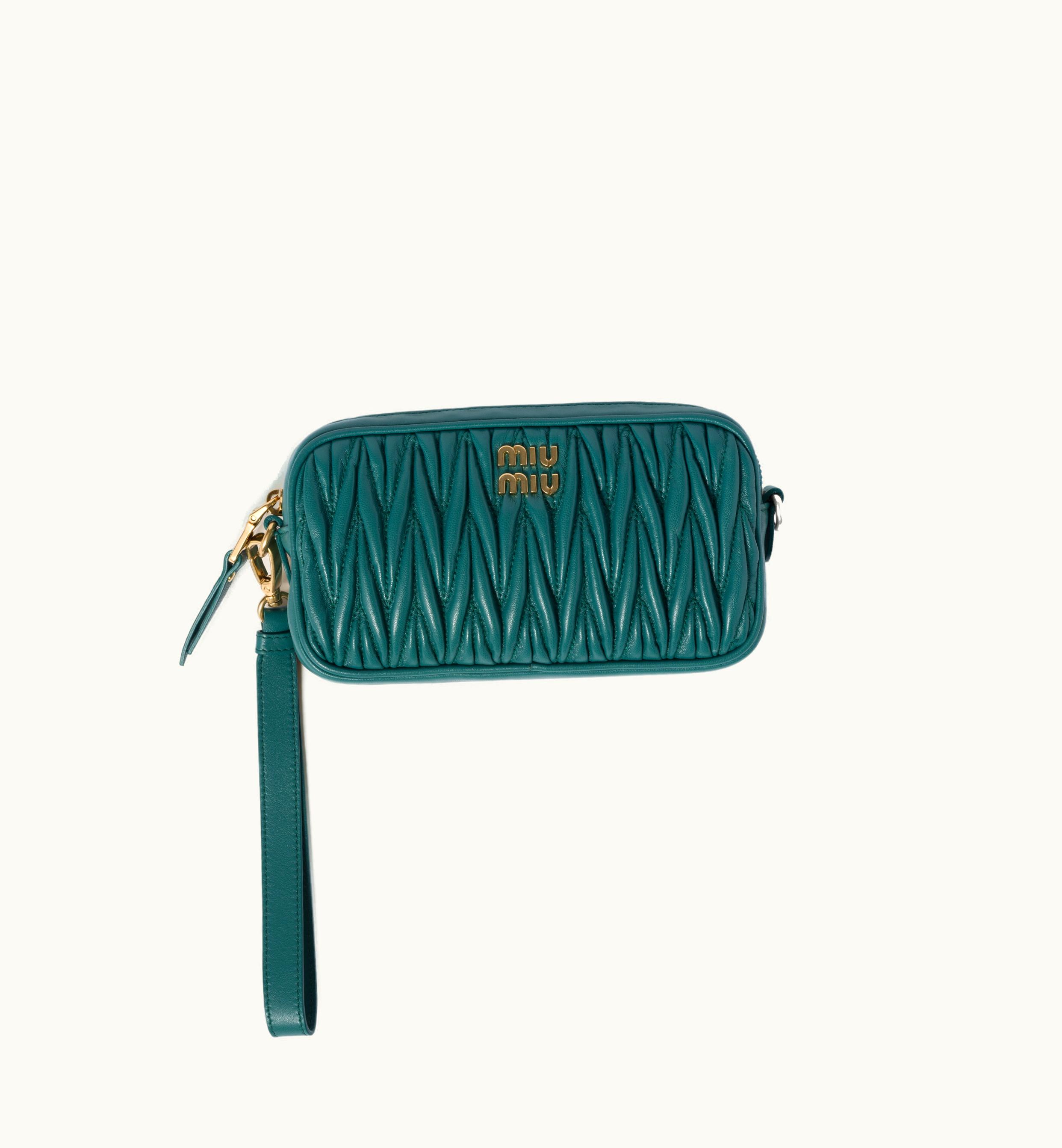 Miu Miu Miu Miu Matelassé Nappa Leather Pouch Lagoon Blue